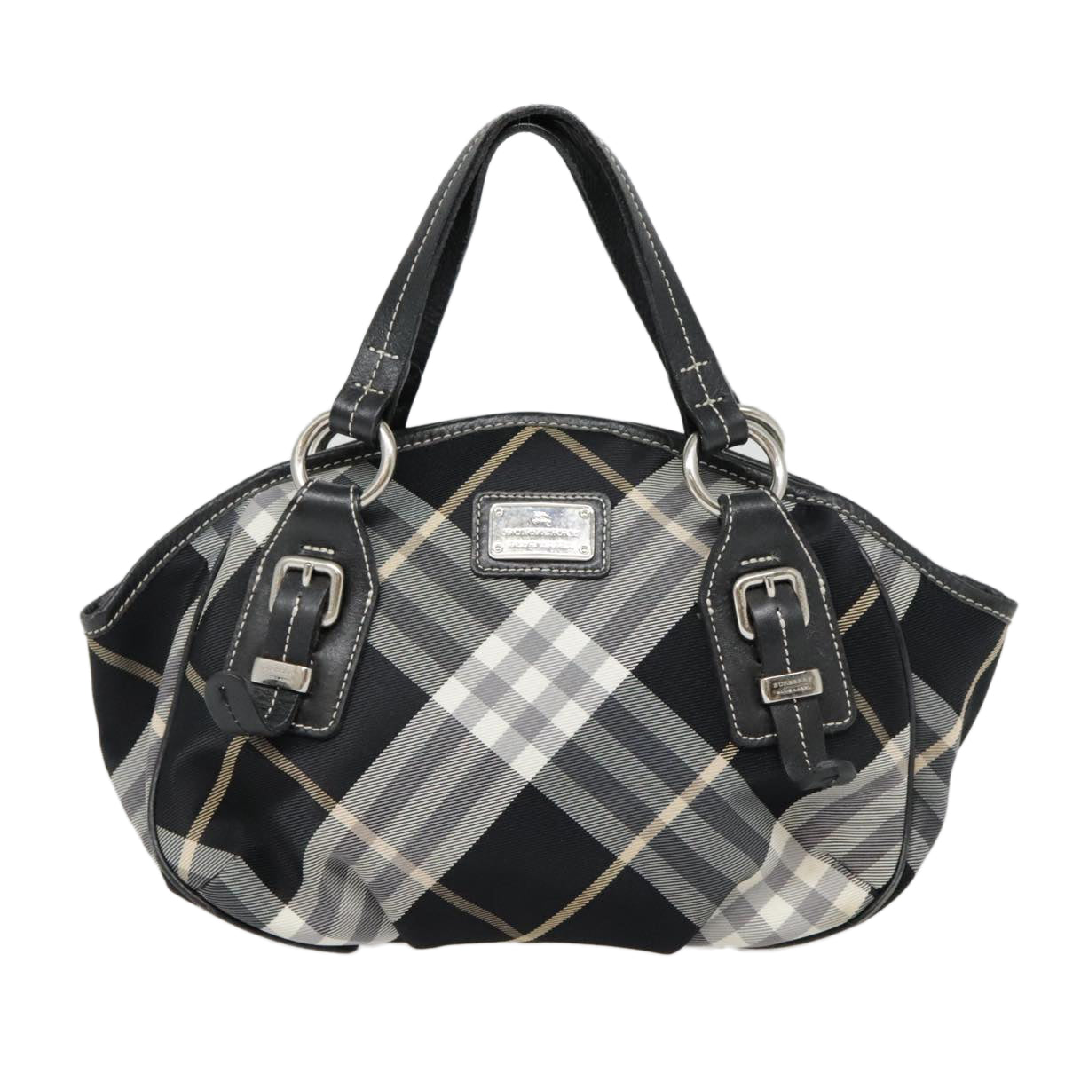 BURBERRY Nova Check Blue Label Hand Bag Nylon 2way Black Auth 90539