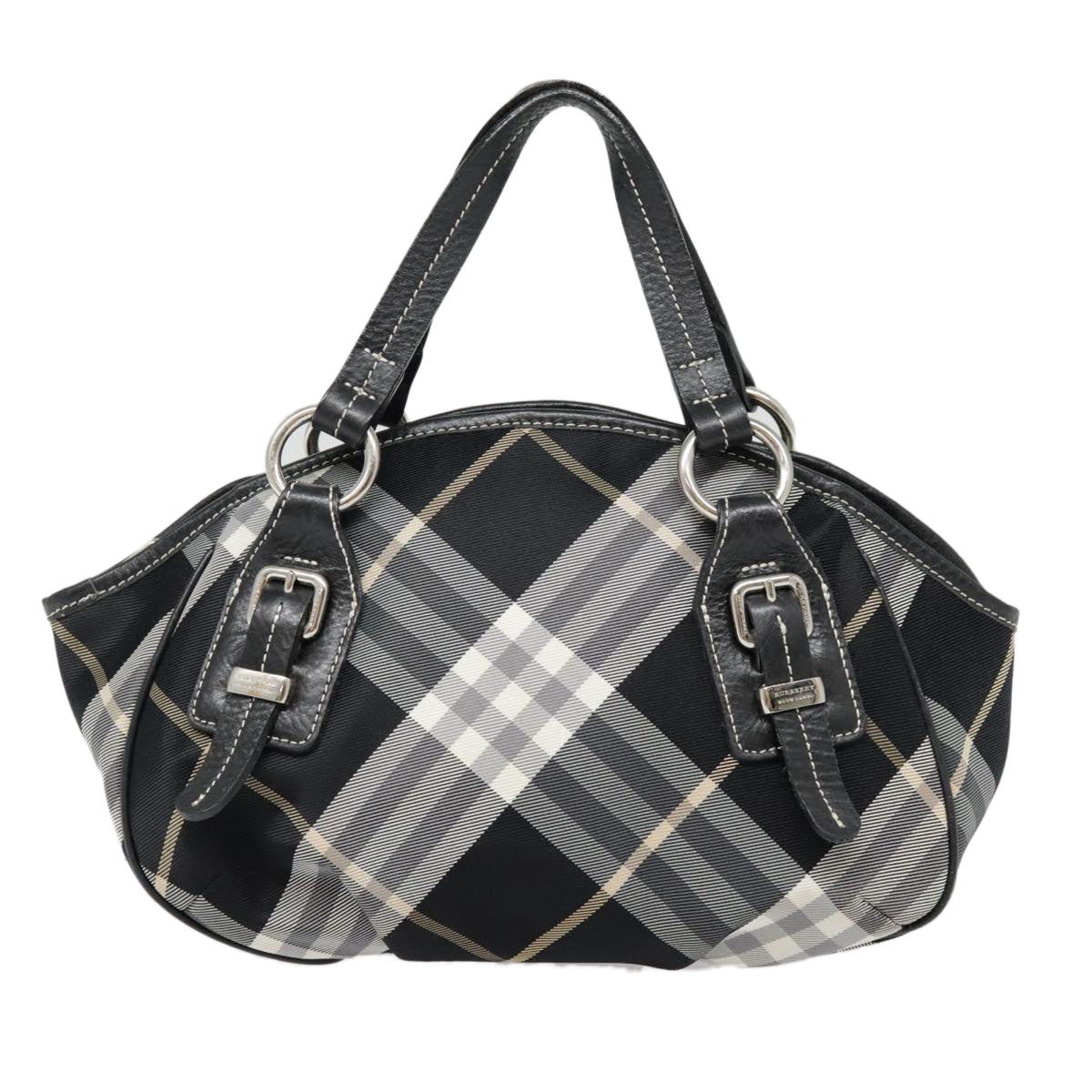 BURBERRY Nova Check Blue Label Hand Bag Nylon 2way Black Auth 90539