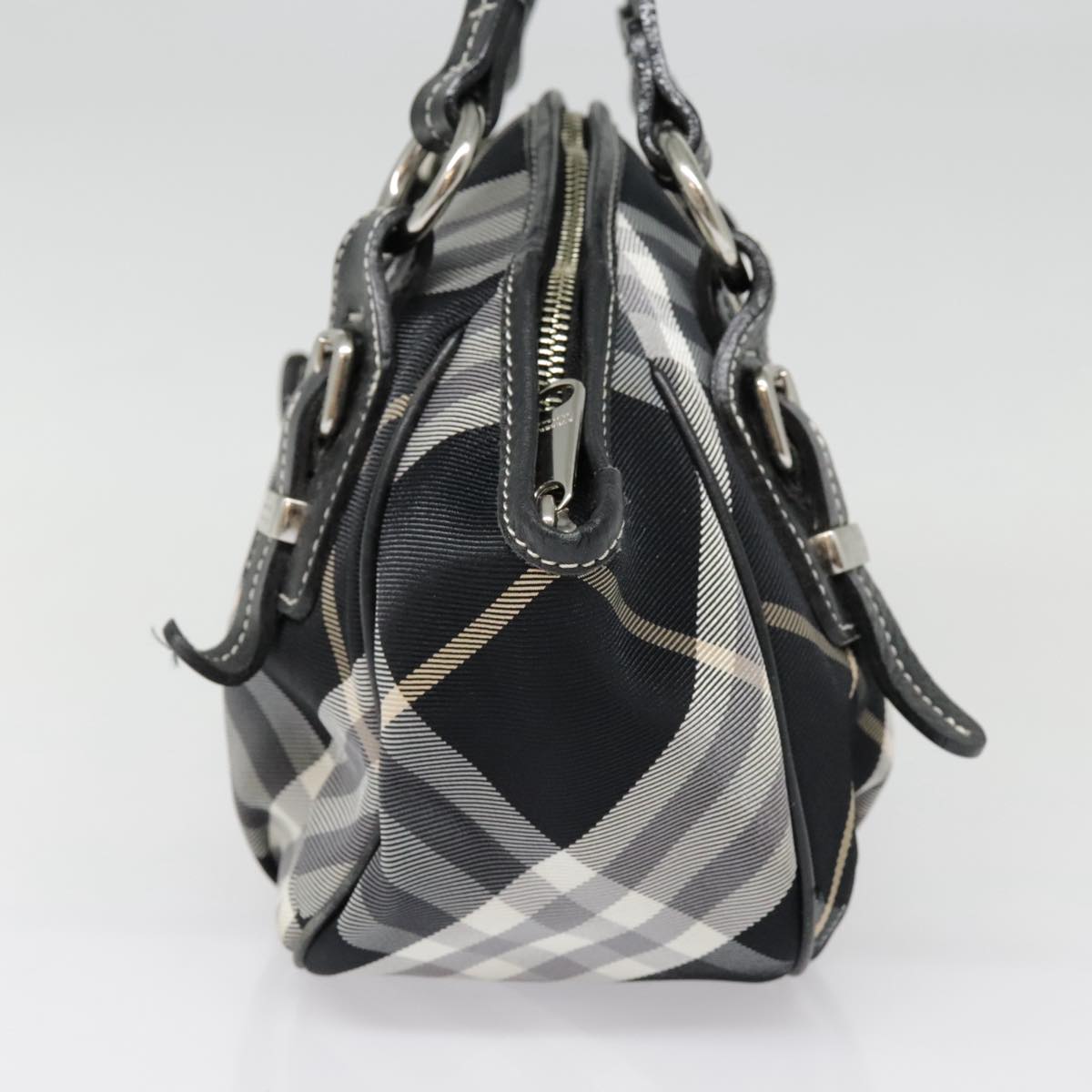 BURBERRY Nova Check Blue Label Hand Bag Nylon 2way Black Auth 90539