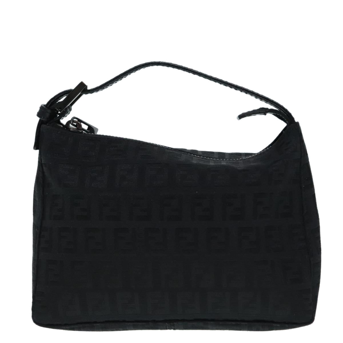 FENDI Zucchino Canvas Hand Bag Black Silver Auth 90550