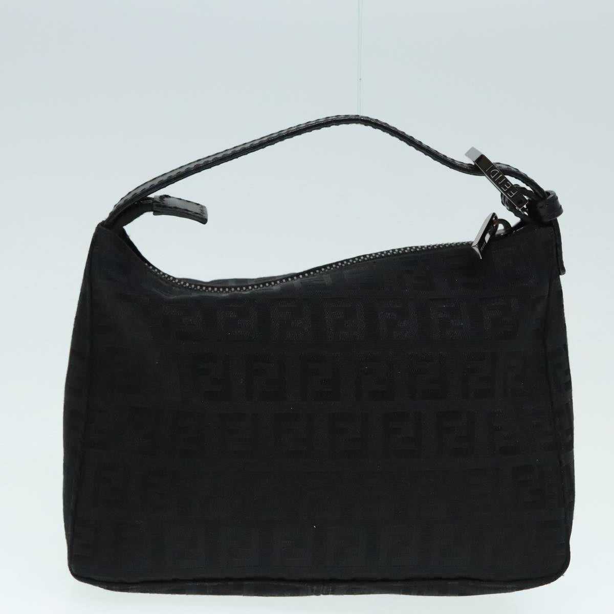 FENDI Zucchino Canvas Hand Bag Black Silver Auth 90550