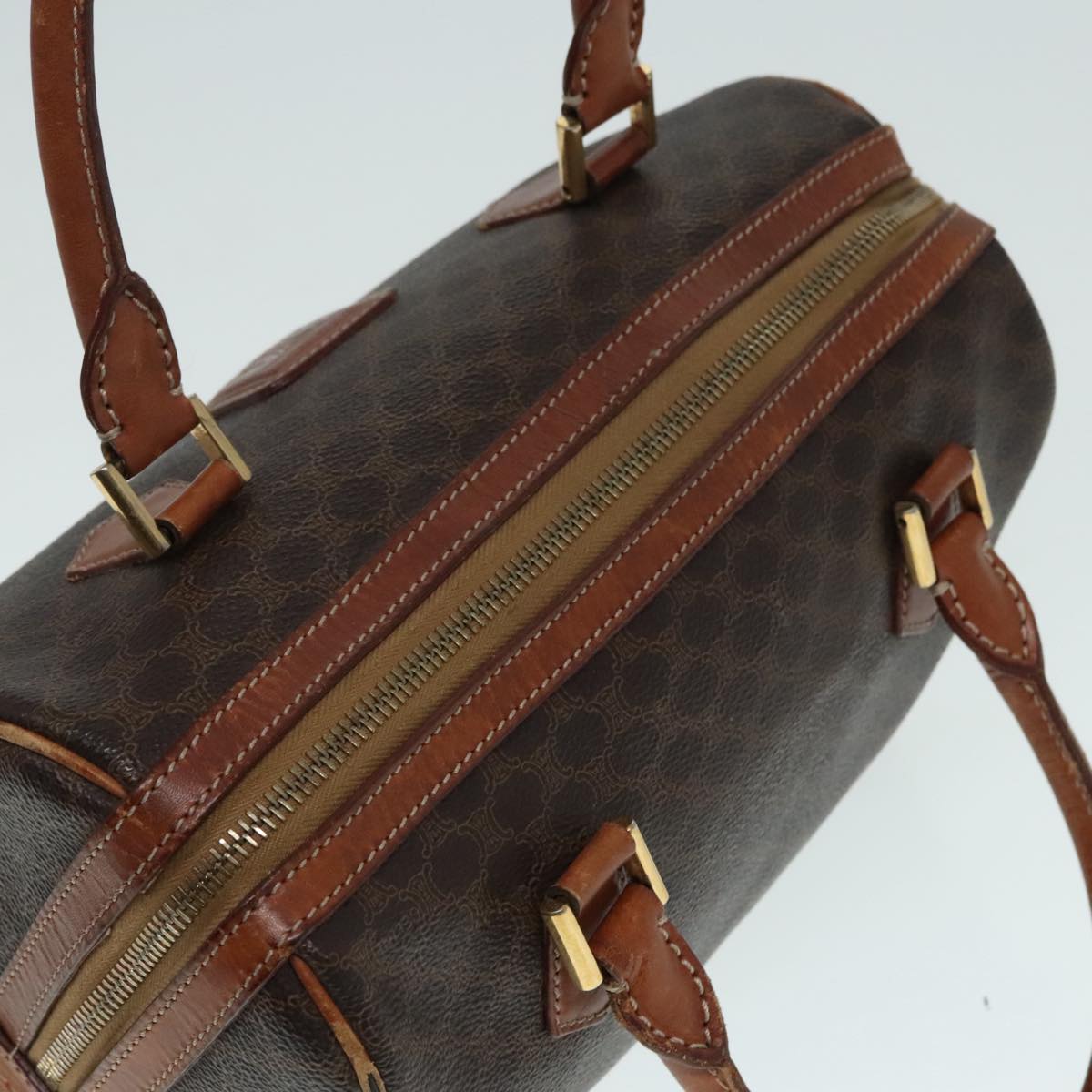 CELINE Macadam Canvas Hand Bag PVC Leather Brown Auth 90557