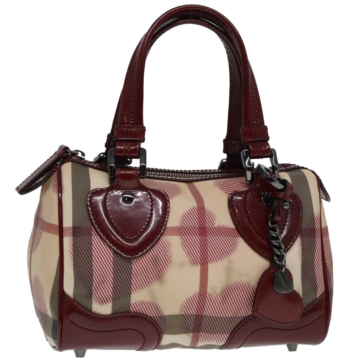 BURBERRY Nova Check Hand Bag Coated Canvas Beige Red Auth 90566