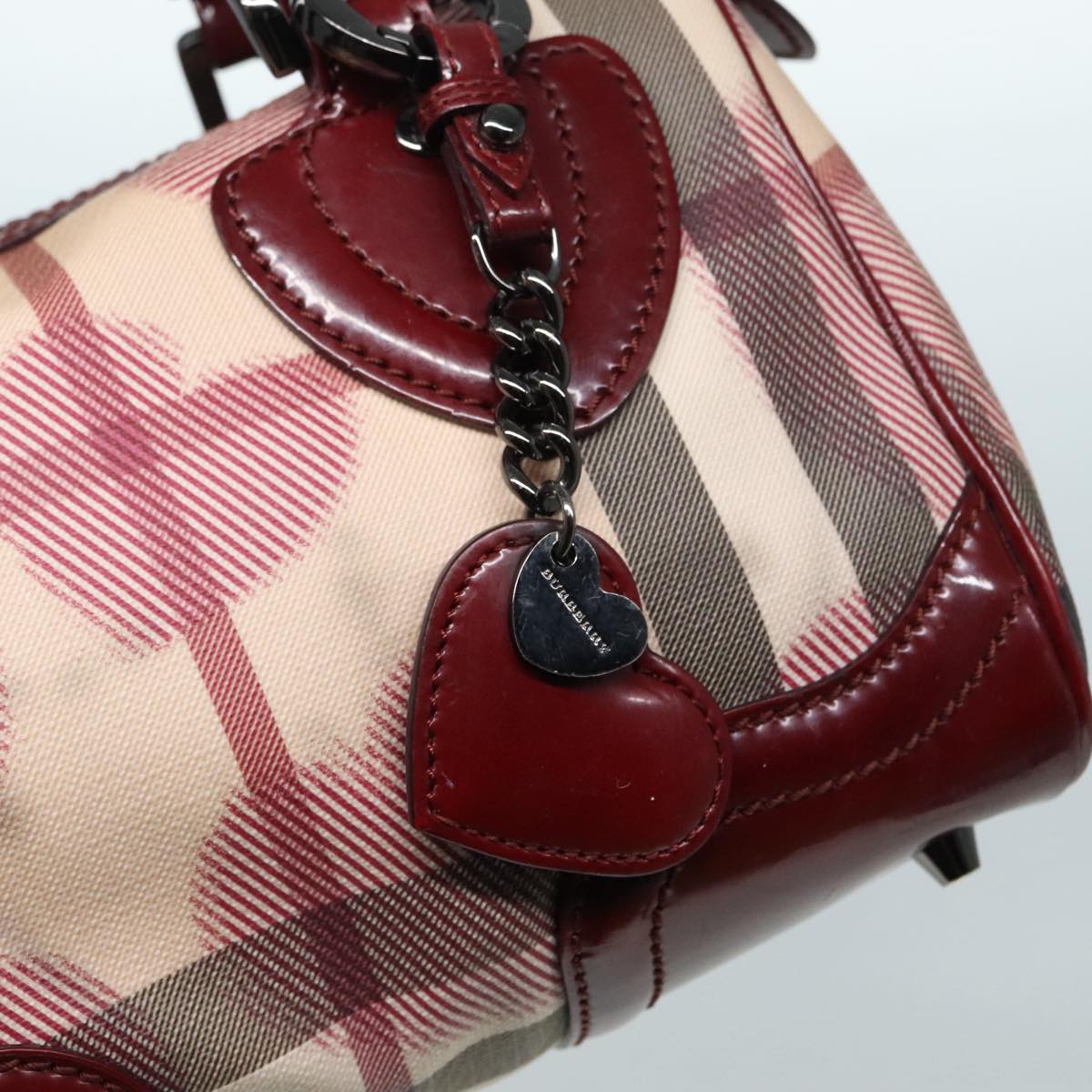 BURBERRY Nova Check Hand Bag Coated Canvas Beige Red Auth 90566