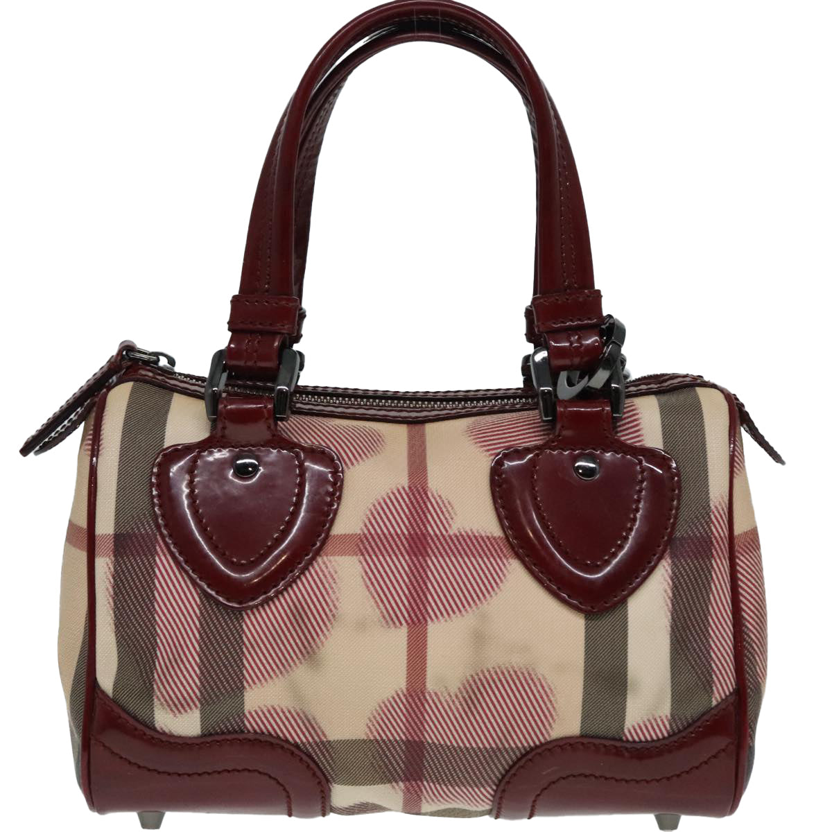 BURBERRY Nova Check Hand Bag Coated Canvas Beige Red Auth 90566