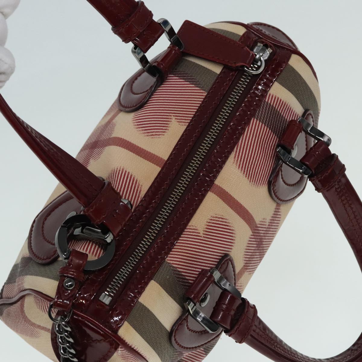 BURBERRY Nova Check Hand Bag Coated Canvas Beige Red Auth 90566