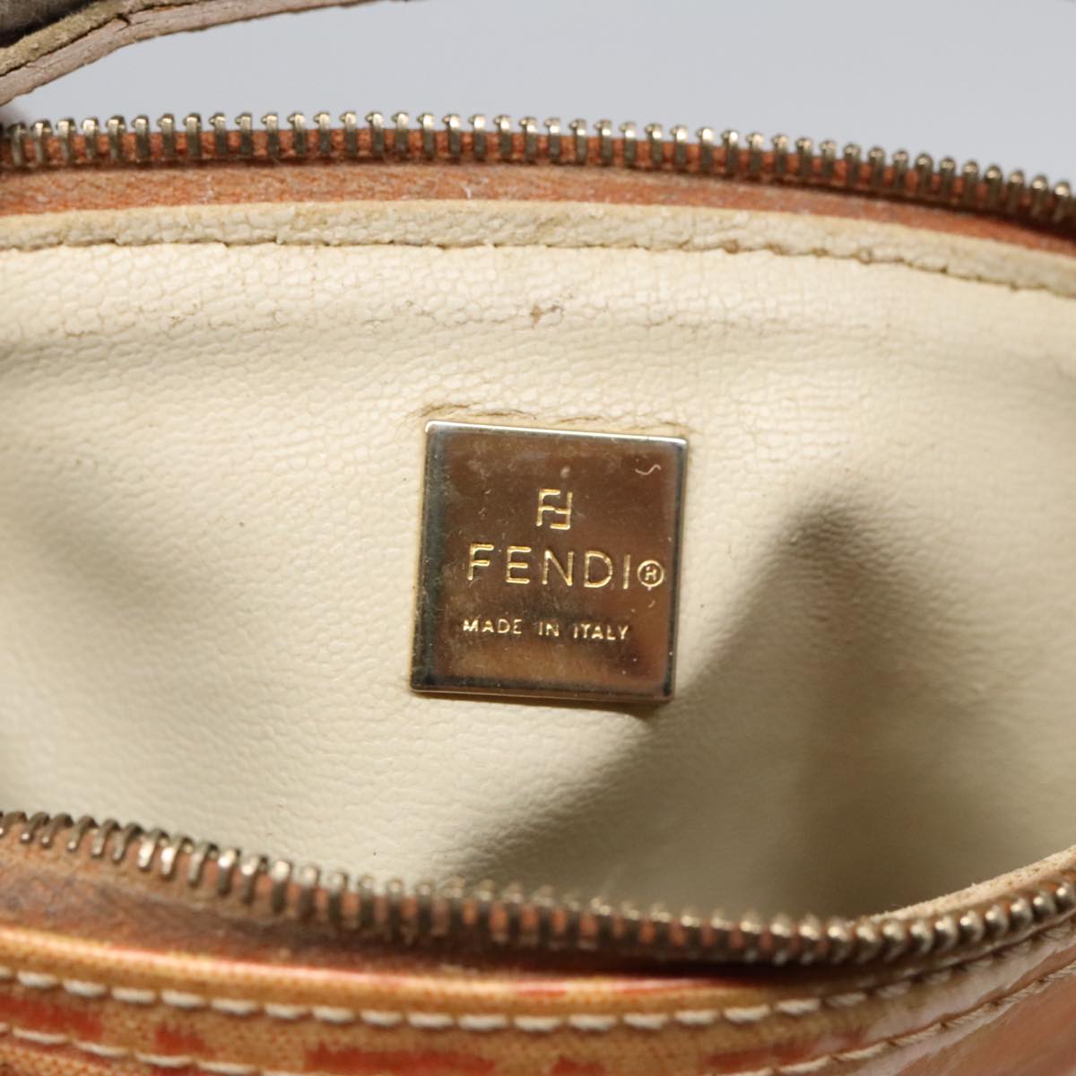 FENDI Zucchino Canvas Hand Bag Enamel Orange Gold Auth 90583