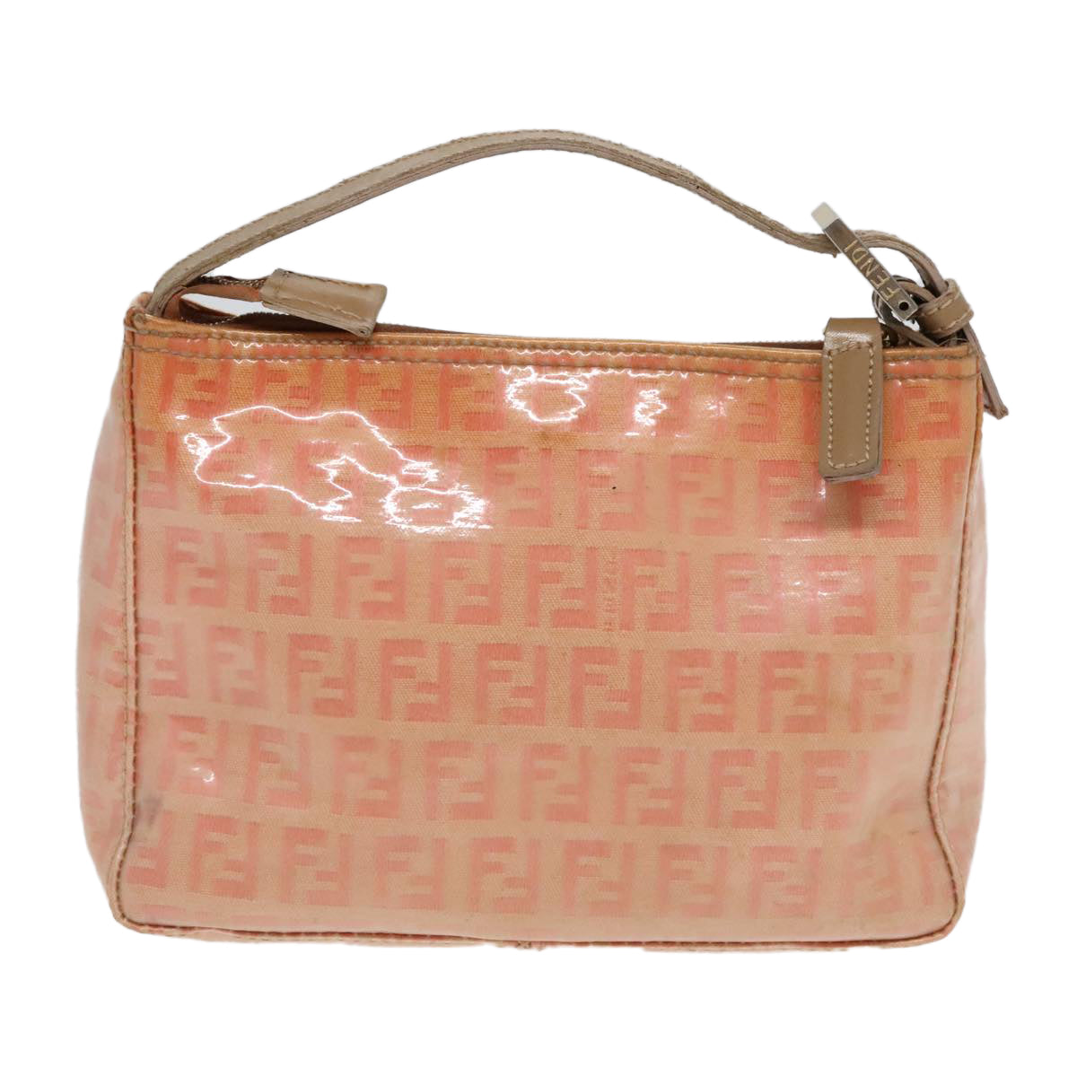 FENDI Zucchino Canvas Hand Bag Enamel Orange Gold Auth 90583