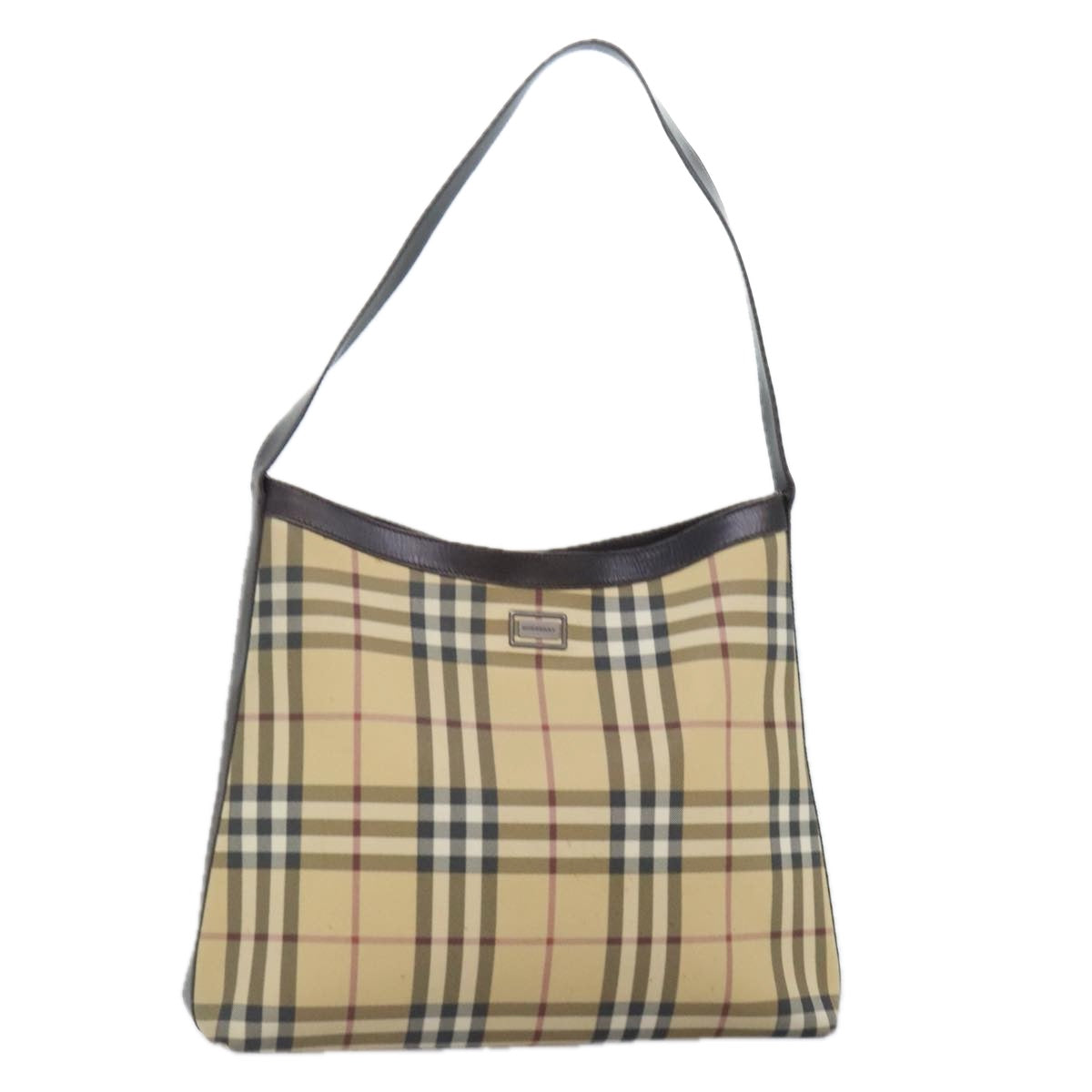 BURBERRY Nova Check Shoulder Bag Coated Canvas Beige Auth 90586