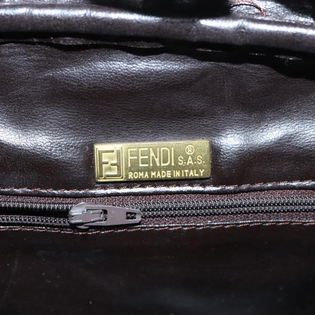 FENDI Zucchino Canvas Hand Bag Vintage Brown Gold Auth 90592