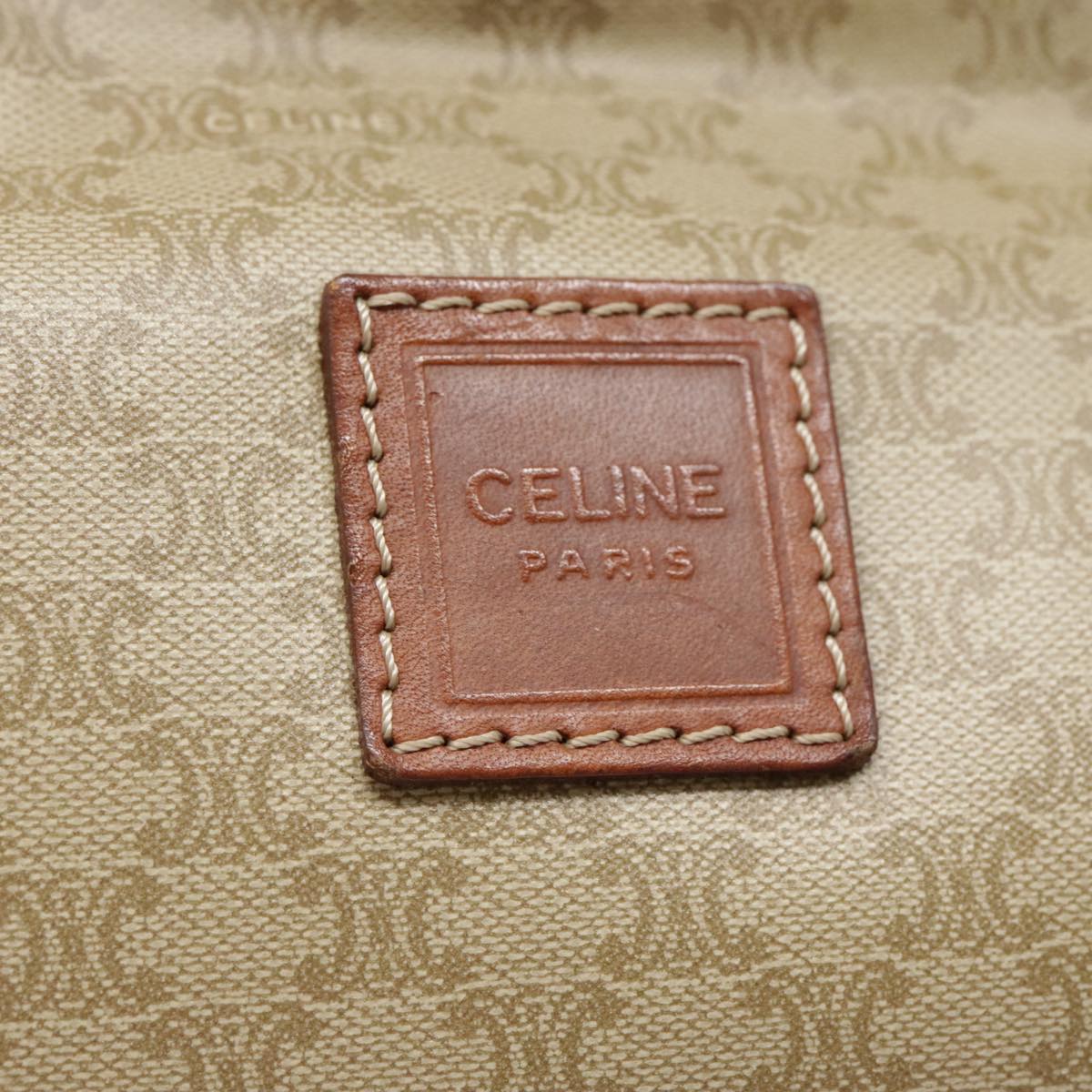 CELINE Macadam Canvas Pouch Beige Gold Auth 90594