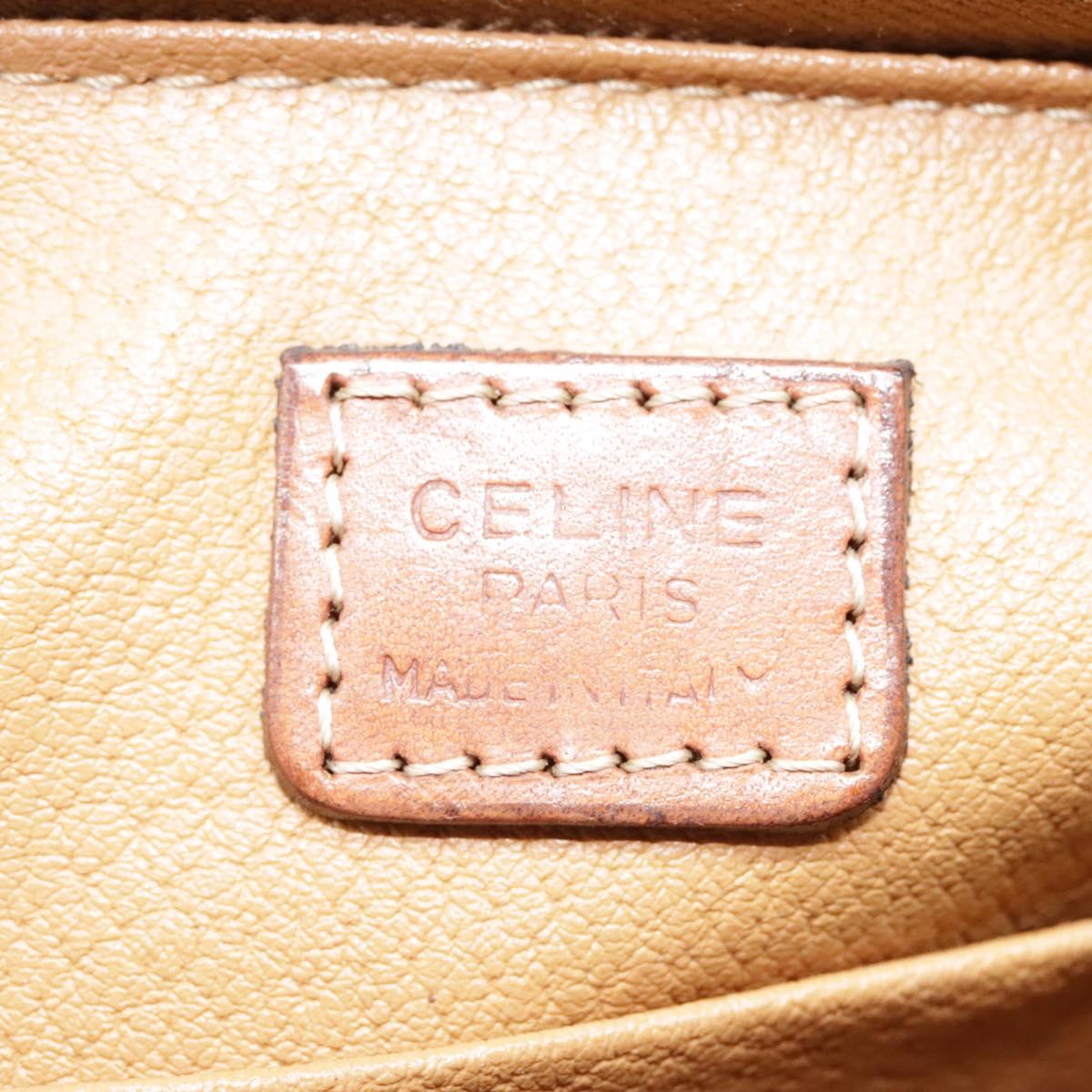 CELINE Macadam Canvas Pouch Beige Gold Auth 90594