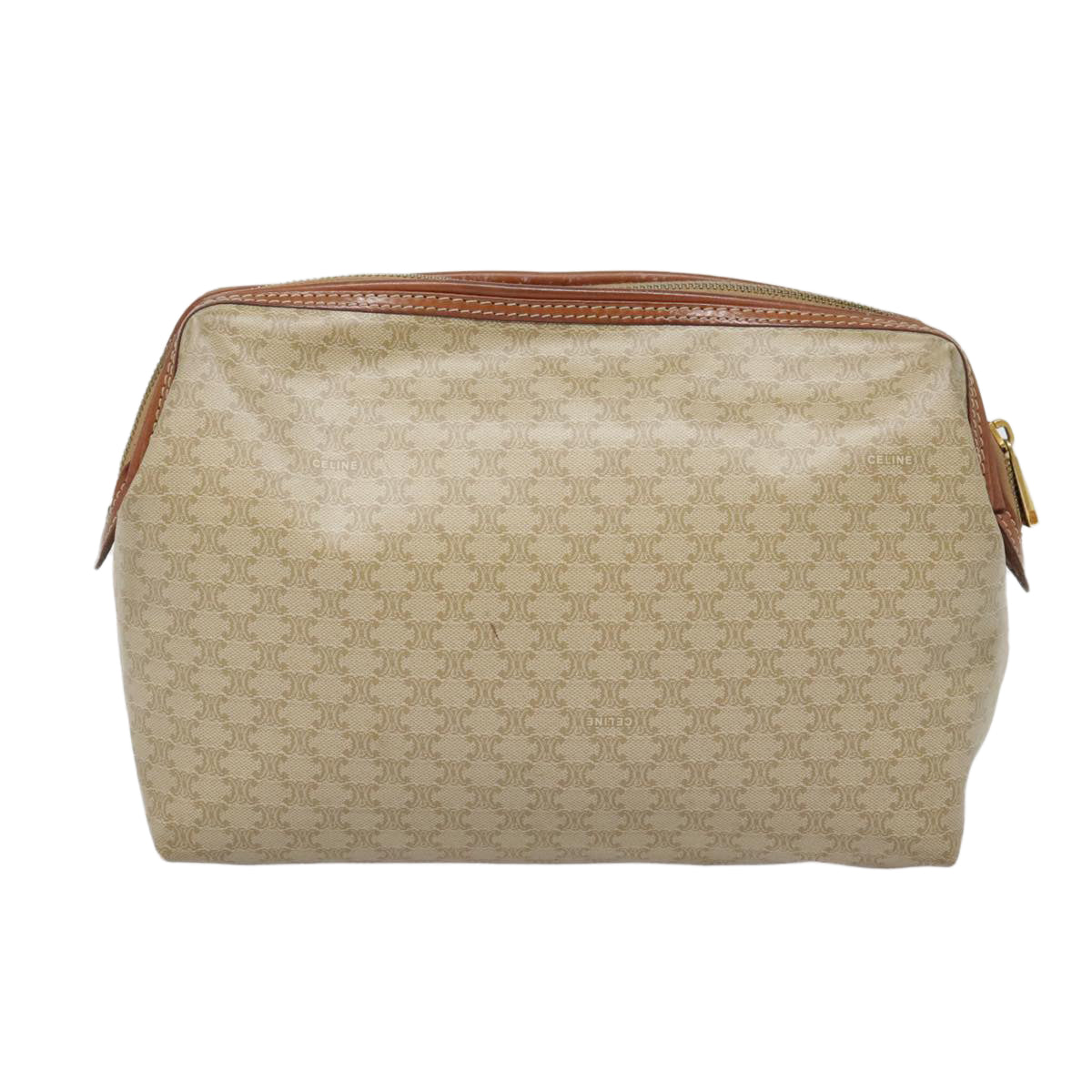 CELINE Macadam Canvas Pouch Beige Gold Auth 90594