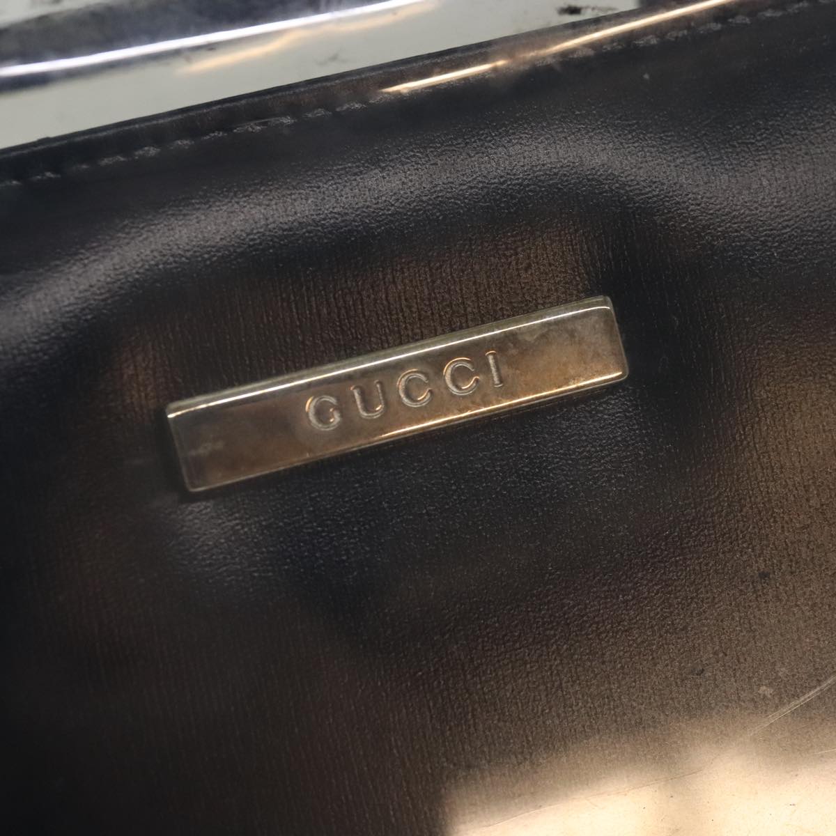 GUCCI Hand Bag Vinyl Leather Clear Black Silver 000 2058 0548 5 Auth 90596