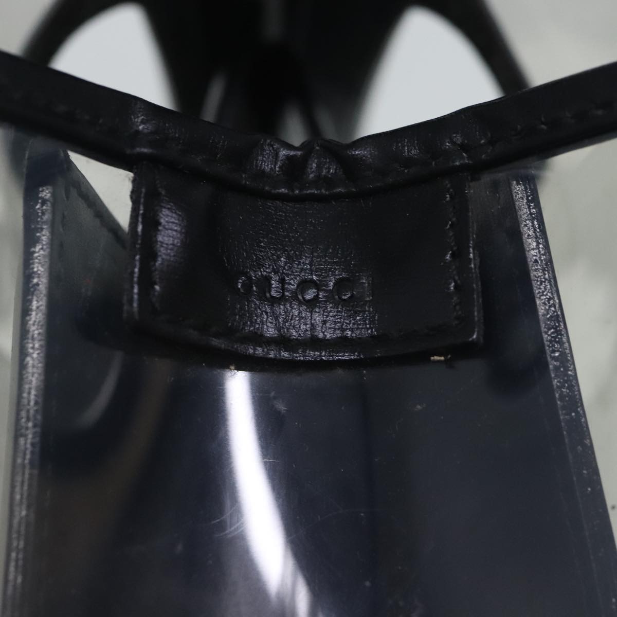 GUCCI Hand Bag Vinyl Leather Clear Black Silver 000 2058 0548 5 Auth 90596