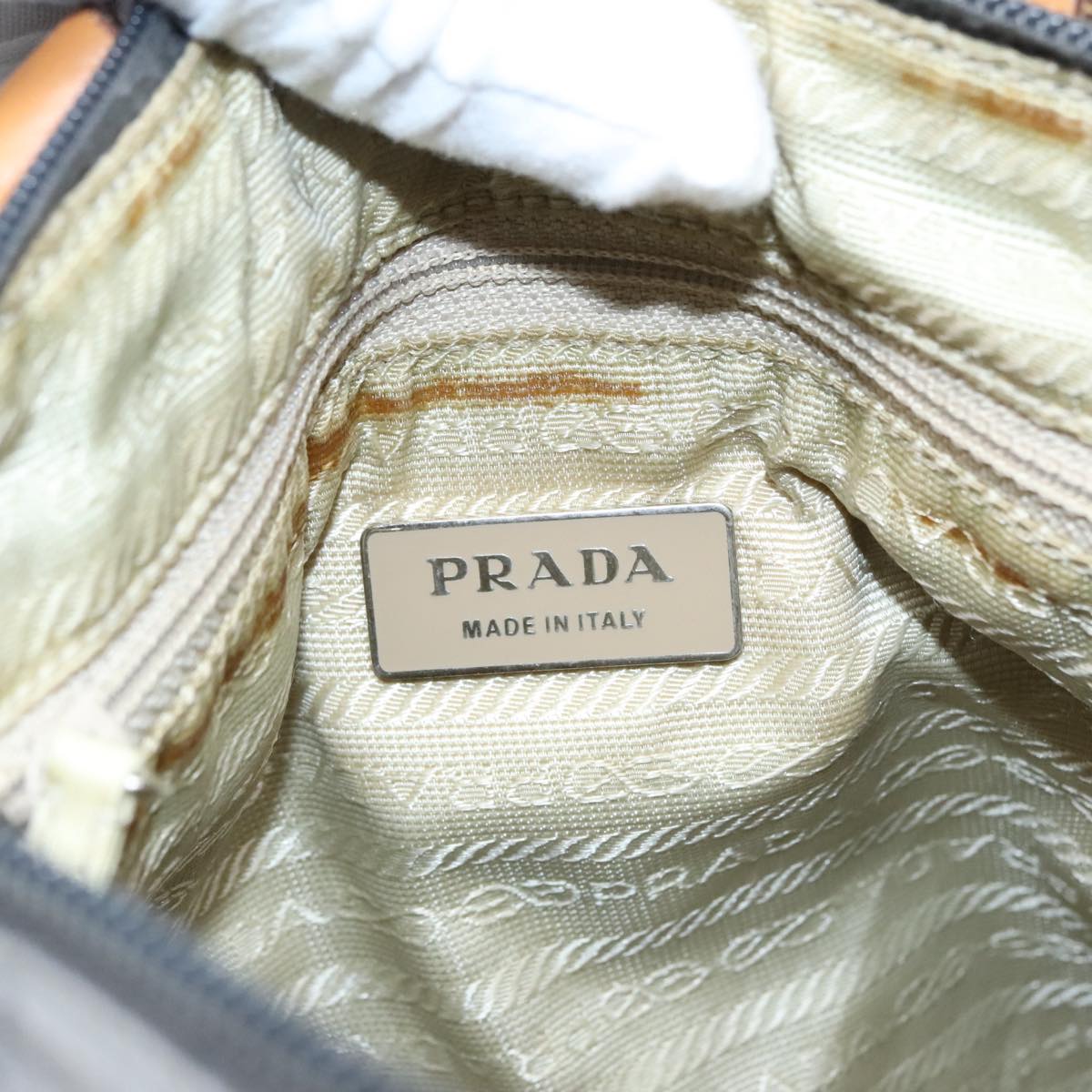 PRADA Hand Bag Nylon Leather Gray Brown Silver Auth 90607