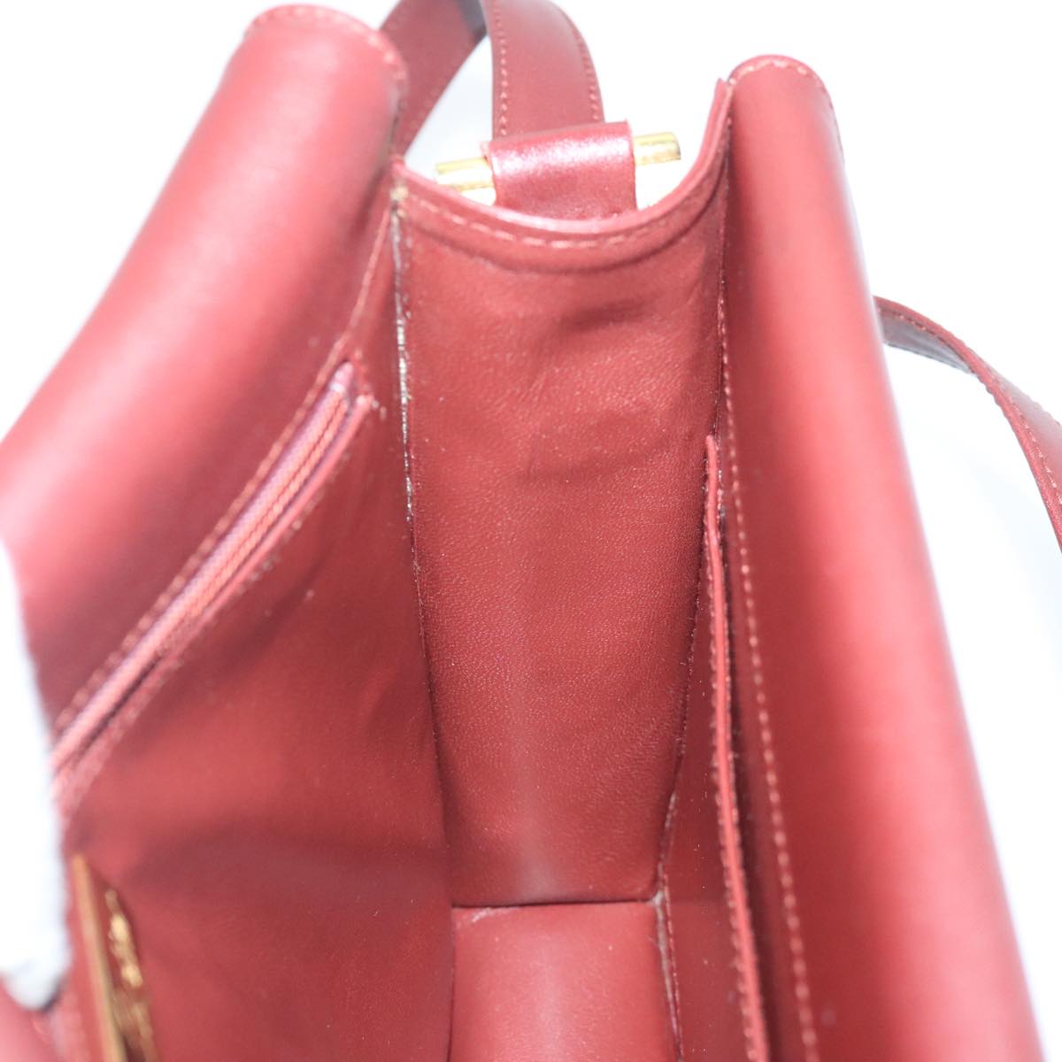 CARTIER Shoulder Bag Leather Bordeaux Gold Auth 90610