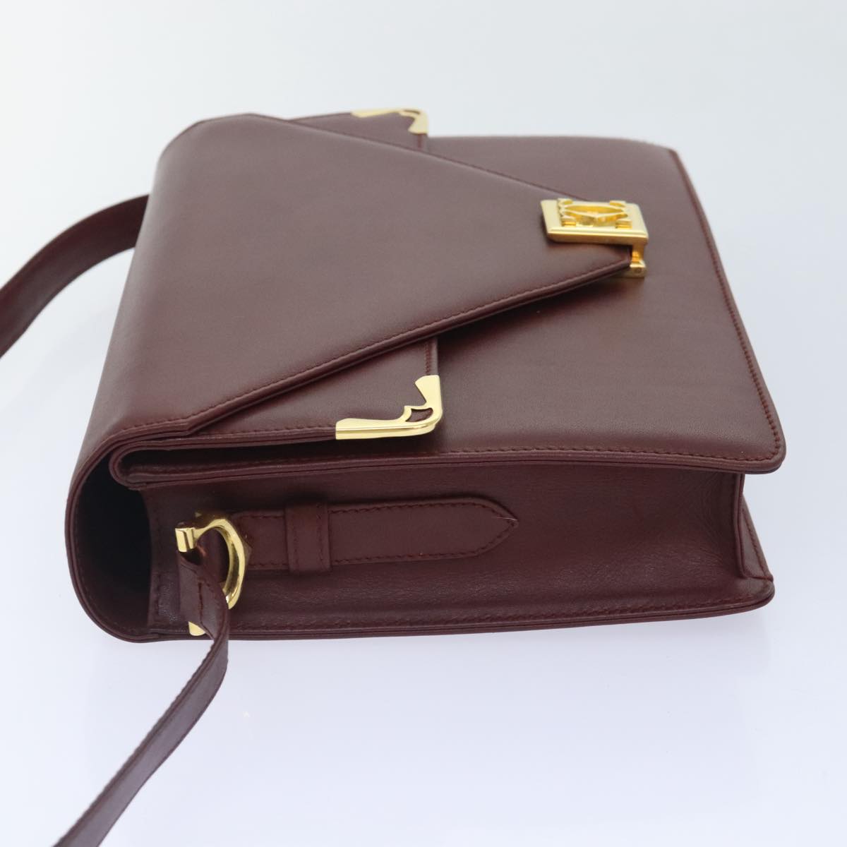 CARTIER Shoulder Bag Leather Bordeaux Gold Auth 90610