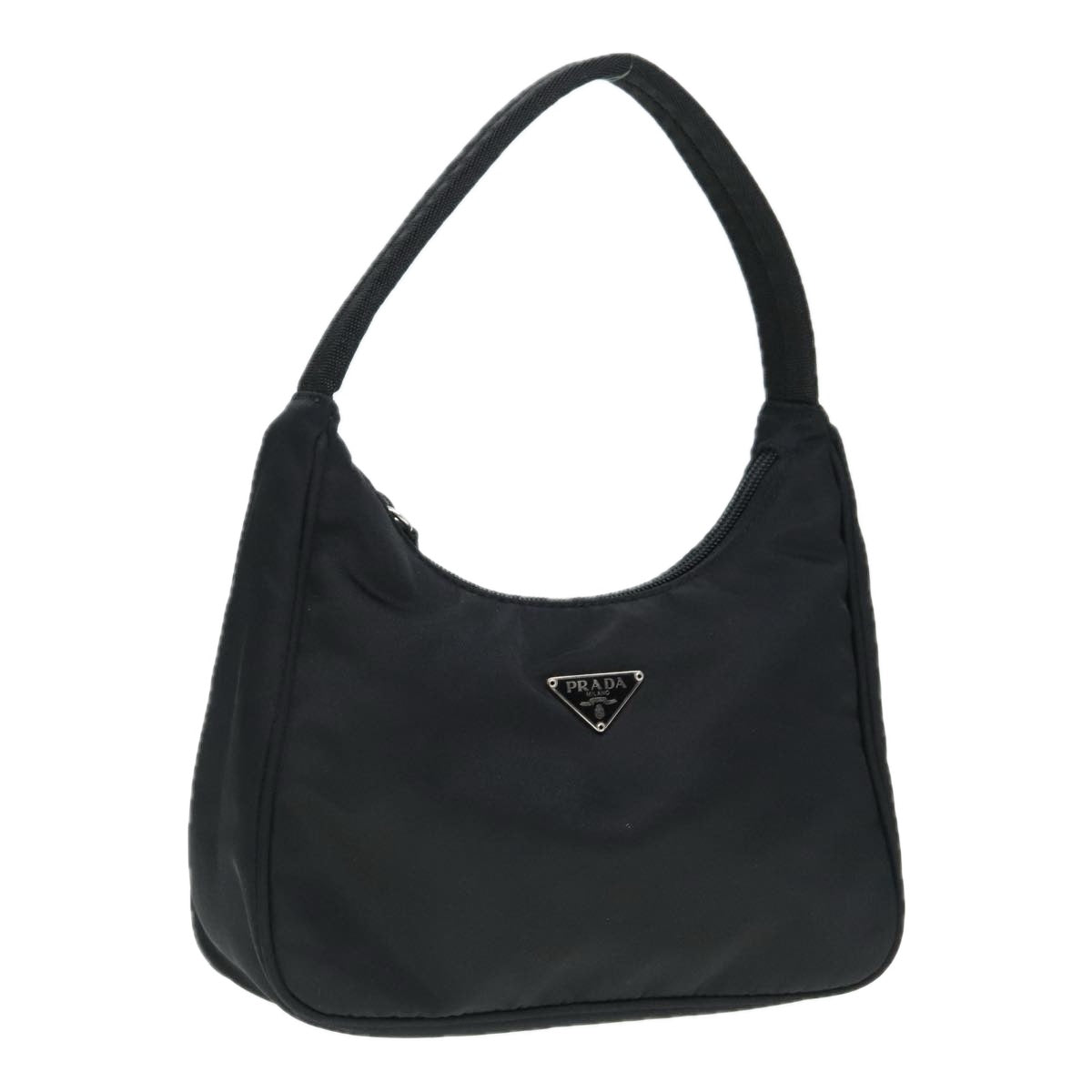 PRADA Hand Bag Nylon Black Silver Auth 90614