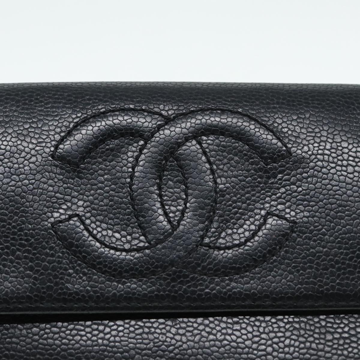 CHANEL COCO Mark Wallet Caviar Skin Black Gold CC Auth 90623