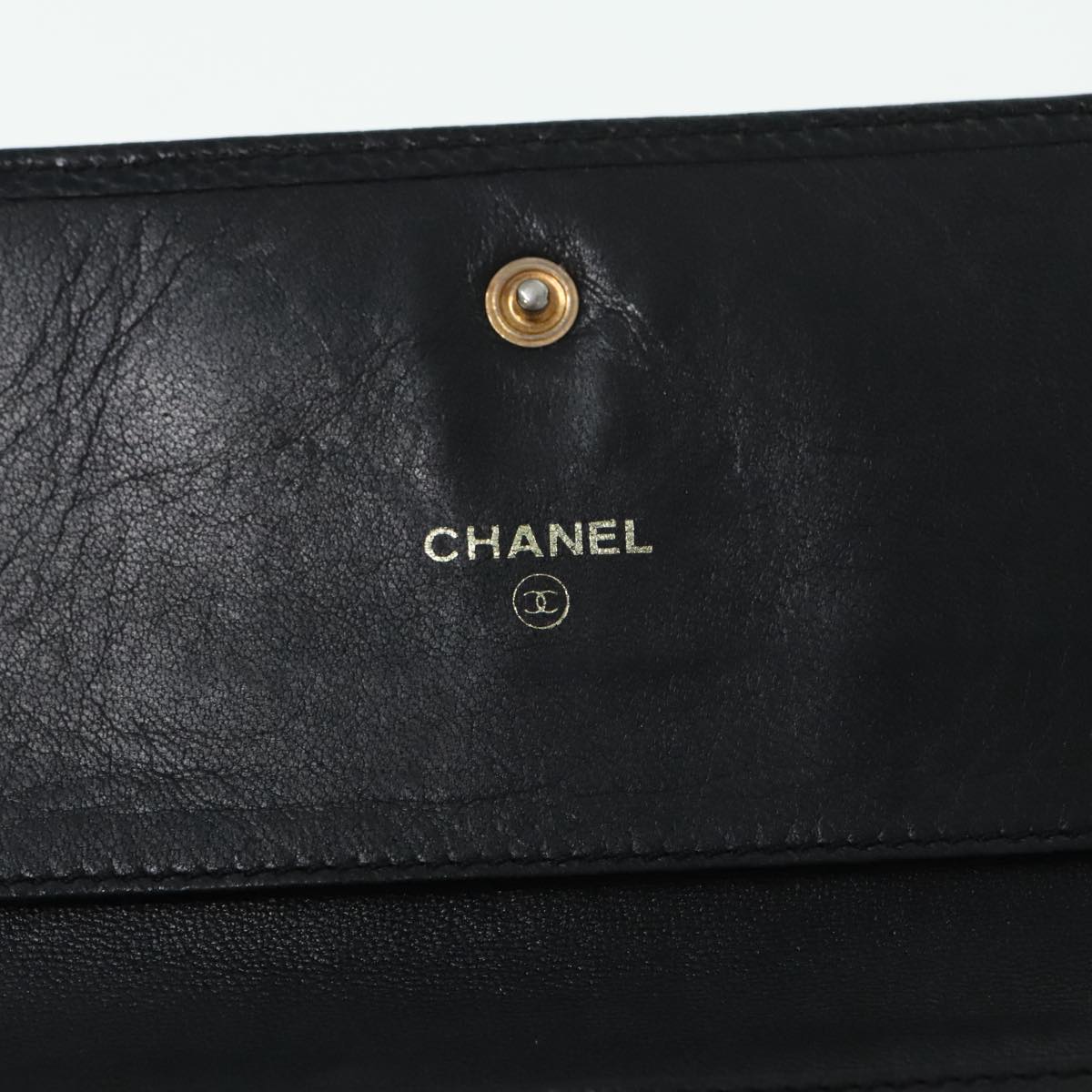 CHANEL COCO Mark Wallet Caviar Skin Black Gold CC Auth 90623