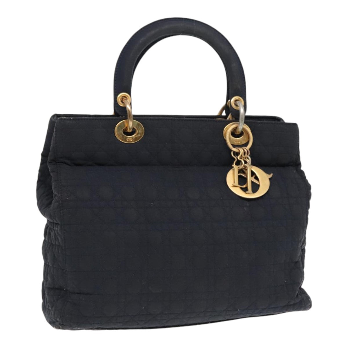 Christian Dior Canage Hand Bag Nylon Black Gold Auth 90629