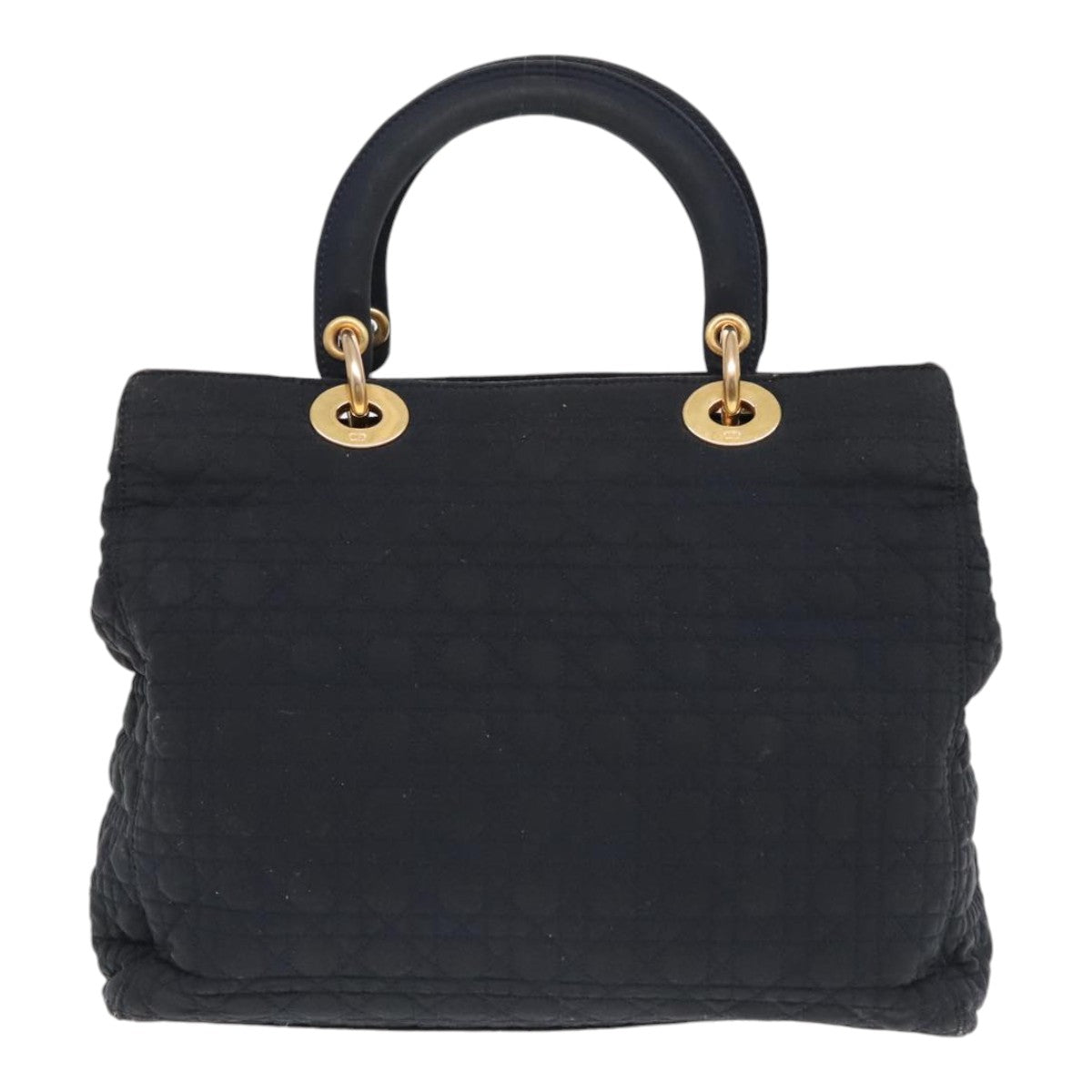 Christian Dior Canage Hand Bag Nylon Black Gold Auth 90629