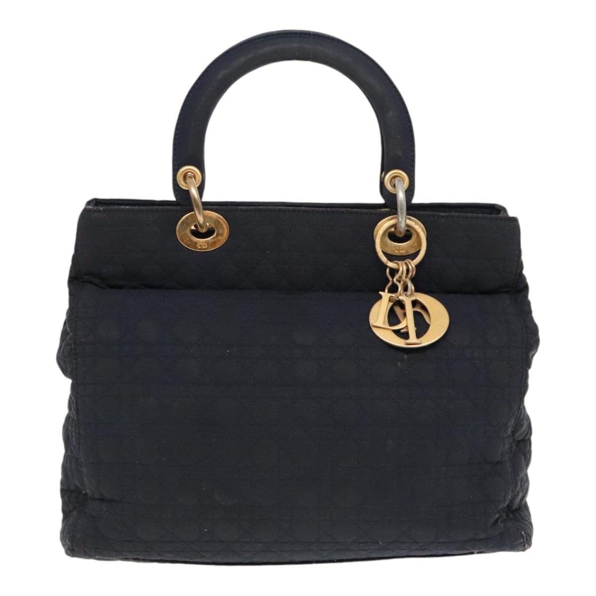 Christian Dior Canage Hand Bag Nylon Black Gold Auth 90629