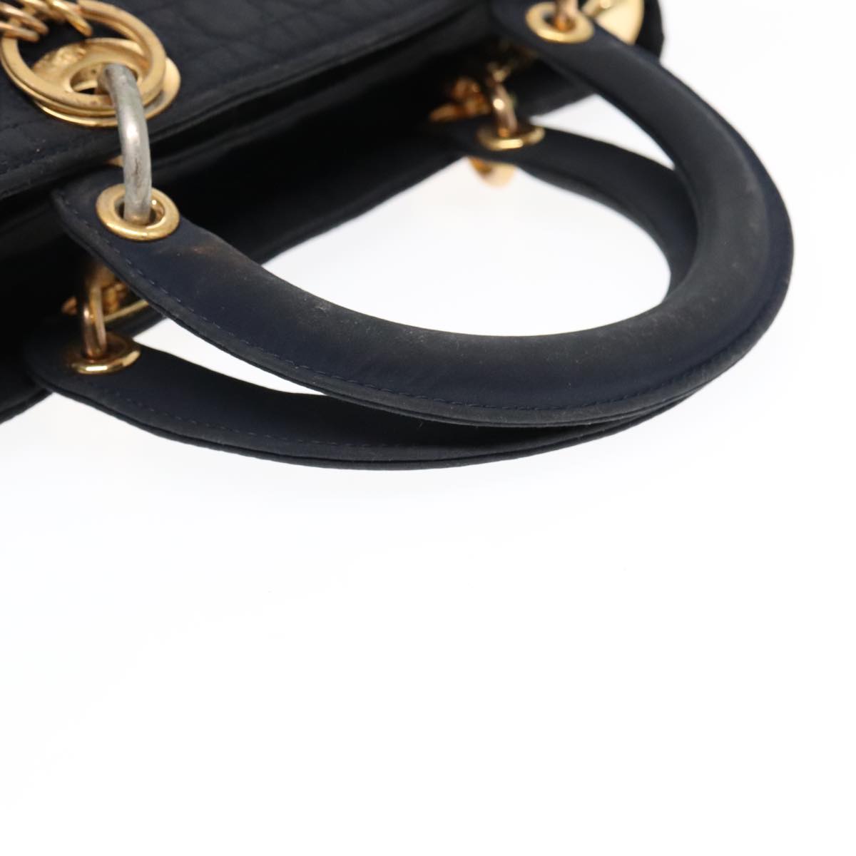 Christian Dior Canage Hand Bag Nylon Black Gold Auth 90629