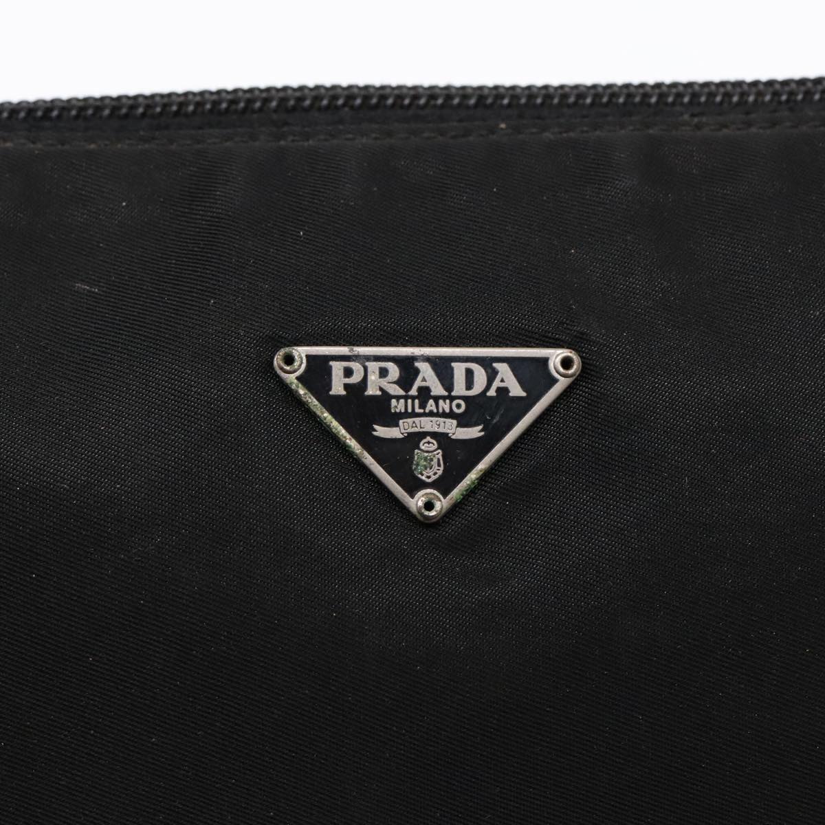 PRADA Accessory Pouch Nylon Black Silver Auth 90630