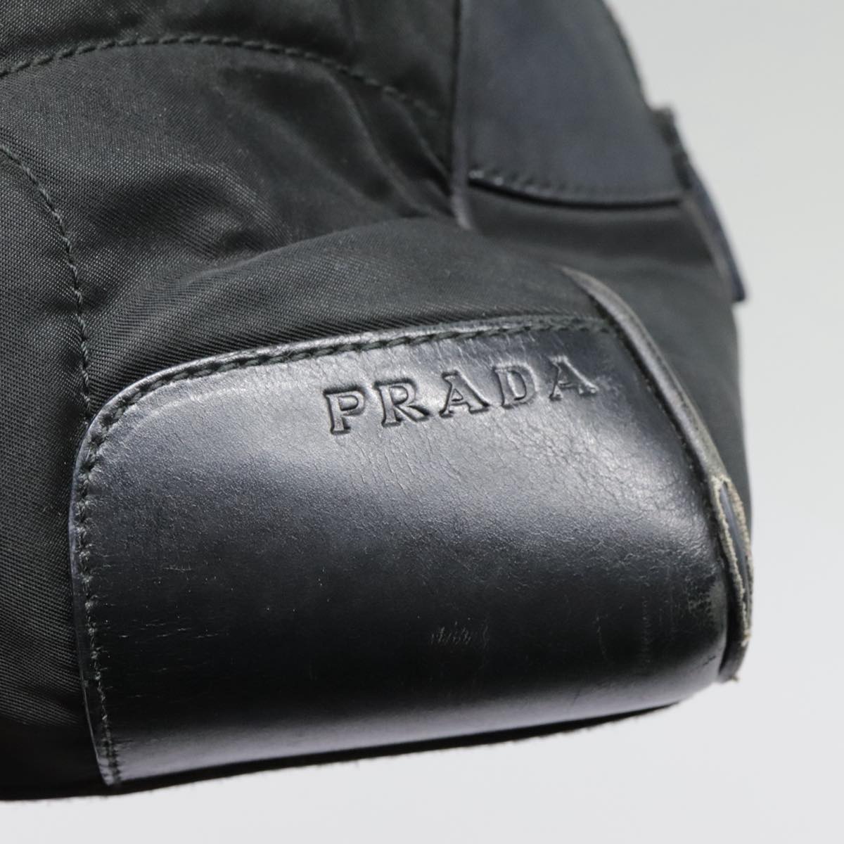 PRADA Hand Bag Nylon Leather Black Silver Auth 90633