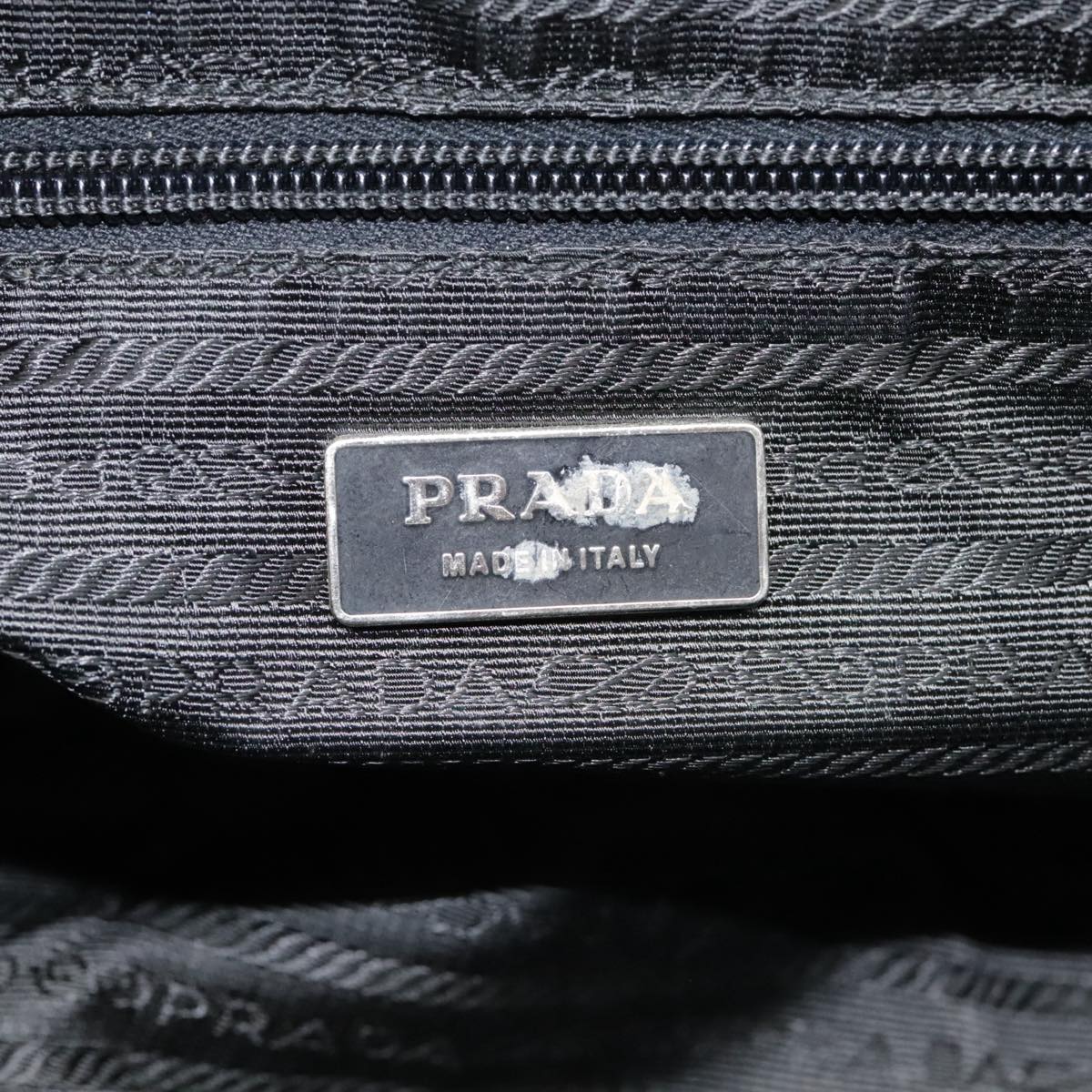 PRADA Hand Bag Nylon Leather Black Silver Auth 90633