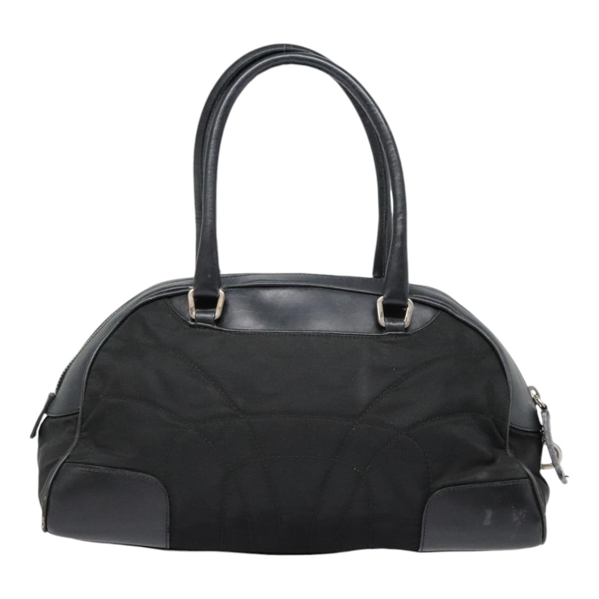 PRADA Hand Bag Nylon Leather Black Silver Auth 90633