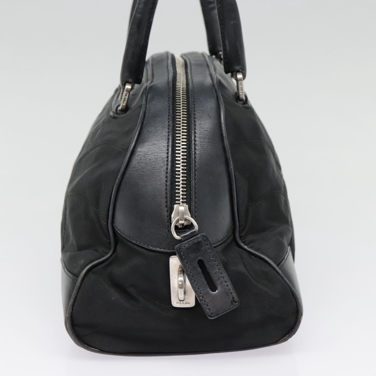 PRADA Hand Bag Nylon Leather Black Silver Auth 90633