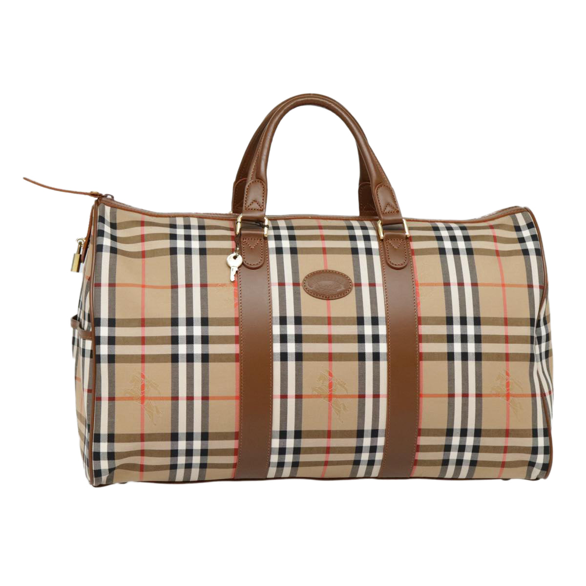 Burberrys Nova Check Boston Bag Canvas Beige Brown Auth 90634