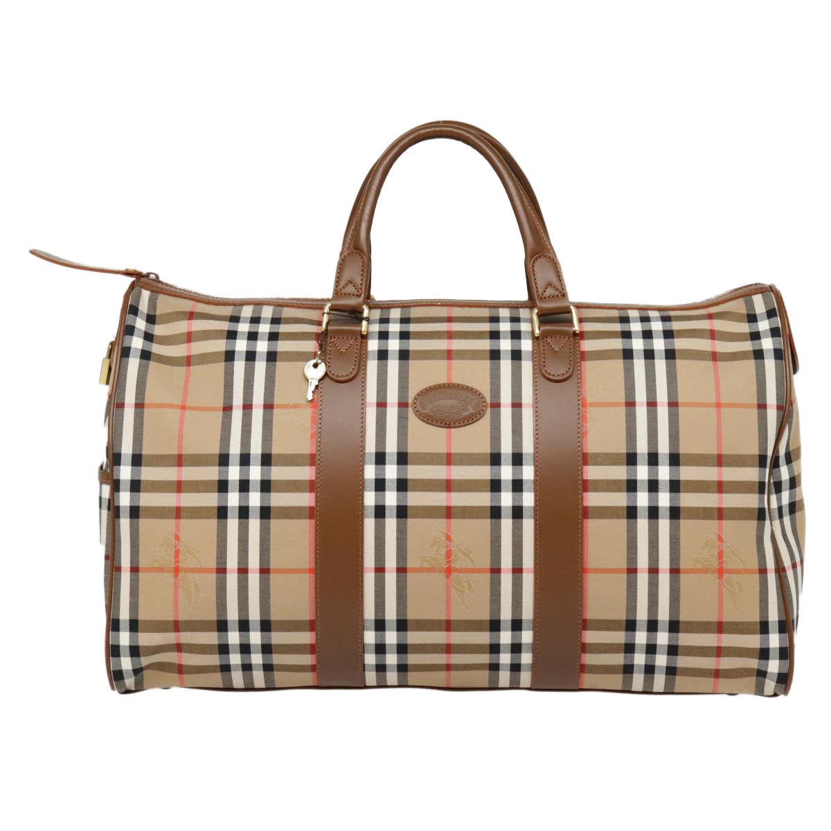 Burberrys Nova Check Boston Bag Canvas Beige Brown Auth 90634