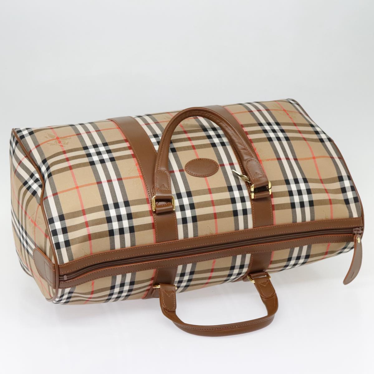 Burberrys Nova Check Boston Bag Canvas Beige Brown Auth 90634