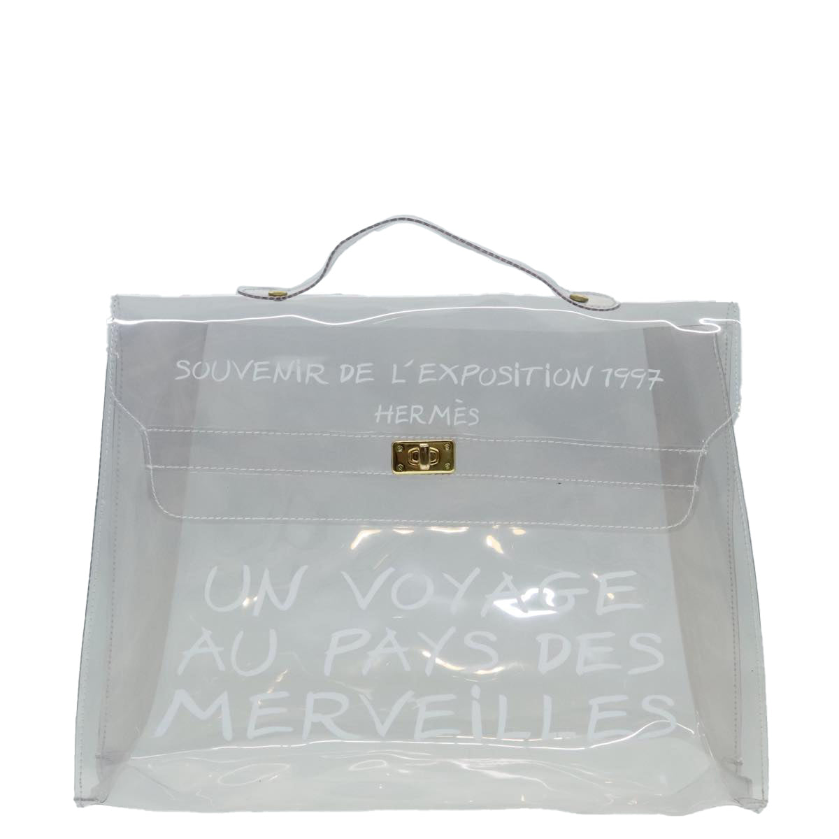 HERMES Vinyl Kelly Hand Bag Vinyl Clear Auth 90637