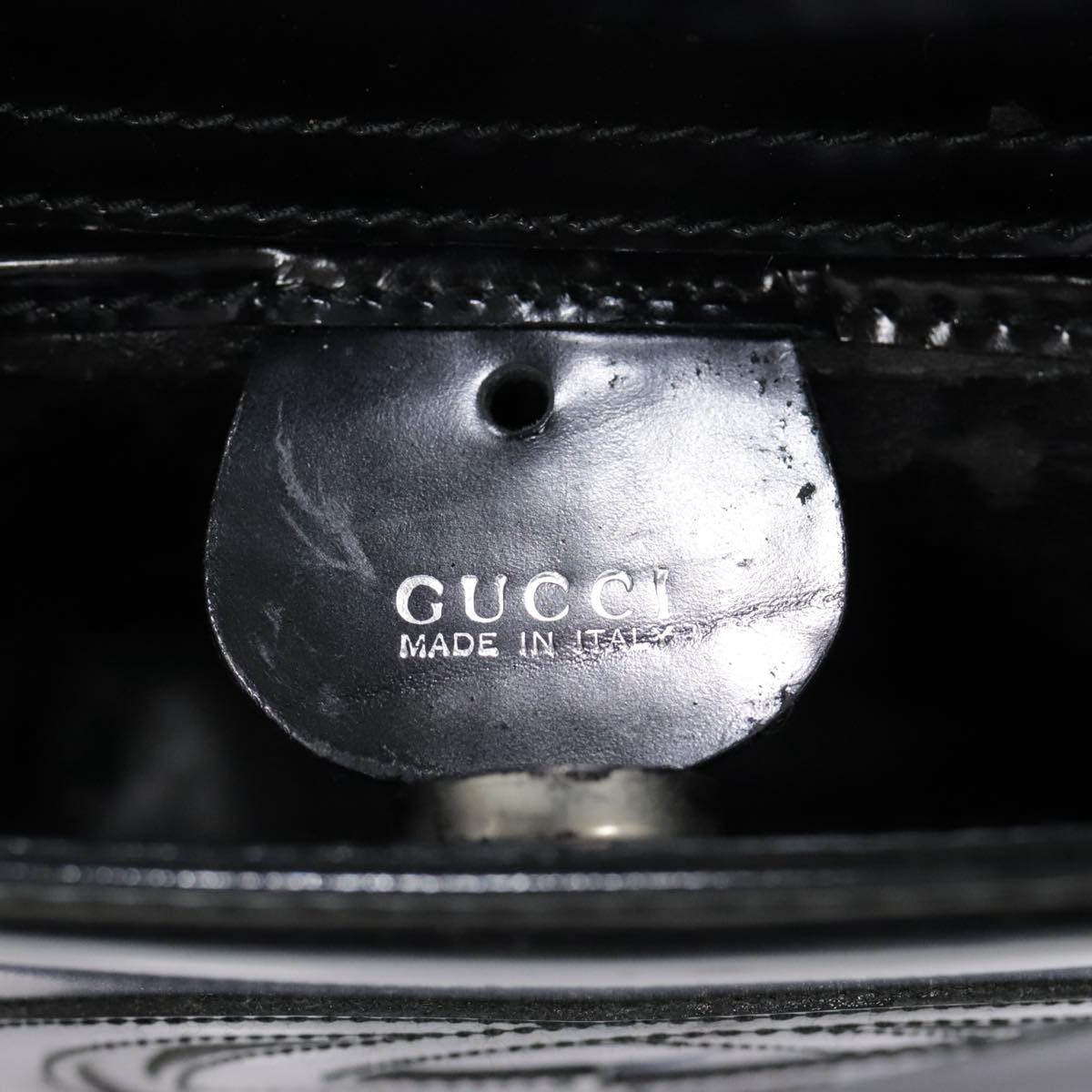 GUCCI Hand Bag Patent Leather Black Silver 007 2046 0249 Auth 90643