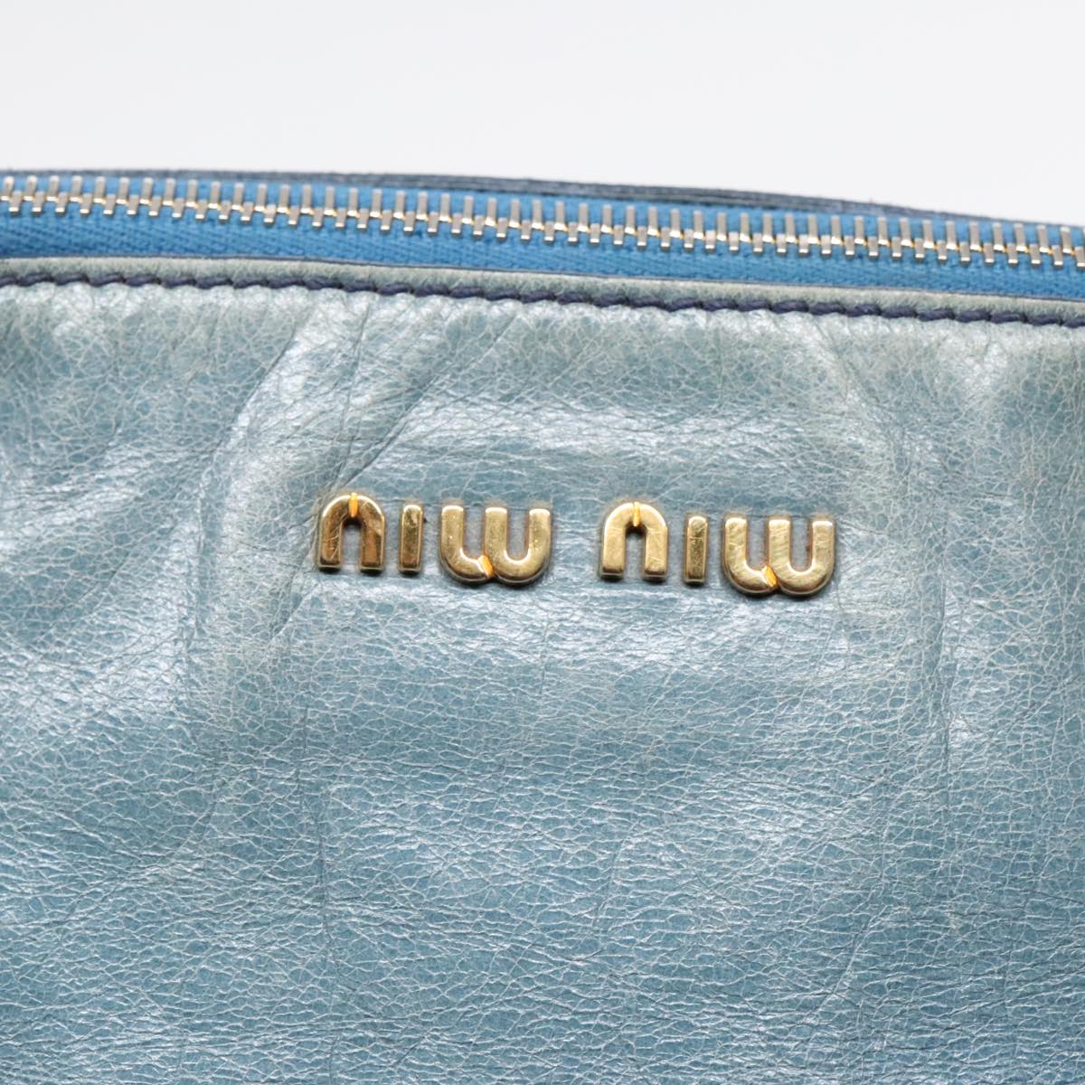 Miu Miu Hand Bag Leather 2way Blue Gold Auth 90660