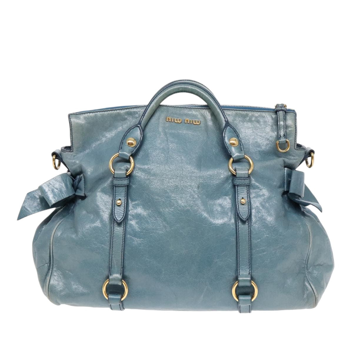 Miu Miu Hand Bag Leather 2way Blue Gold Auth 90660