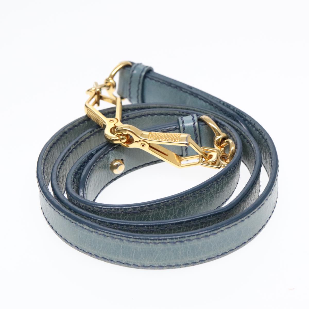 Miu Miu Hand Bag Leather 2way Blue Gold Auth 90660