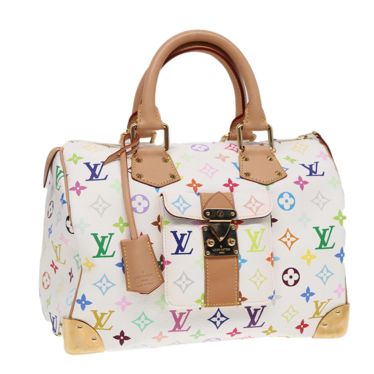 LOUIS VUITTON Monogram Multicolor Speedy 30 Hand Bag White M92643 LV Auth 90665A