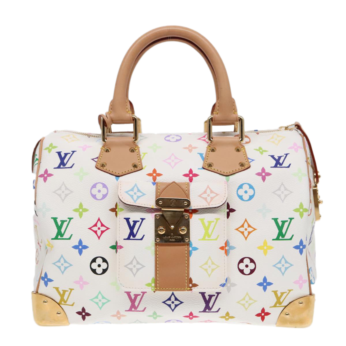 LOUIS VUITTON Monogram Multicolor Speedy 30 Hand Bag White M92643 LV Auth 90665A