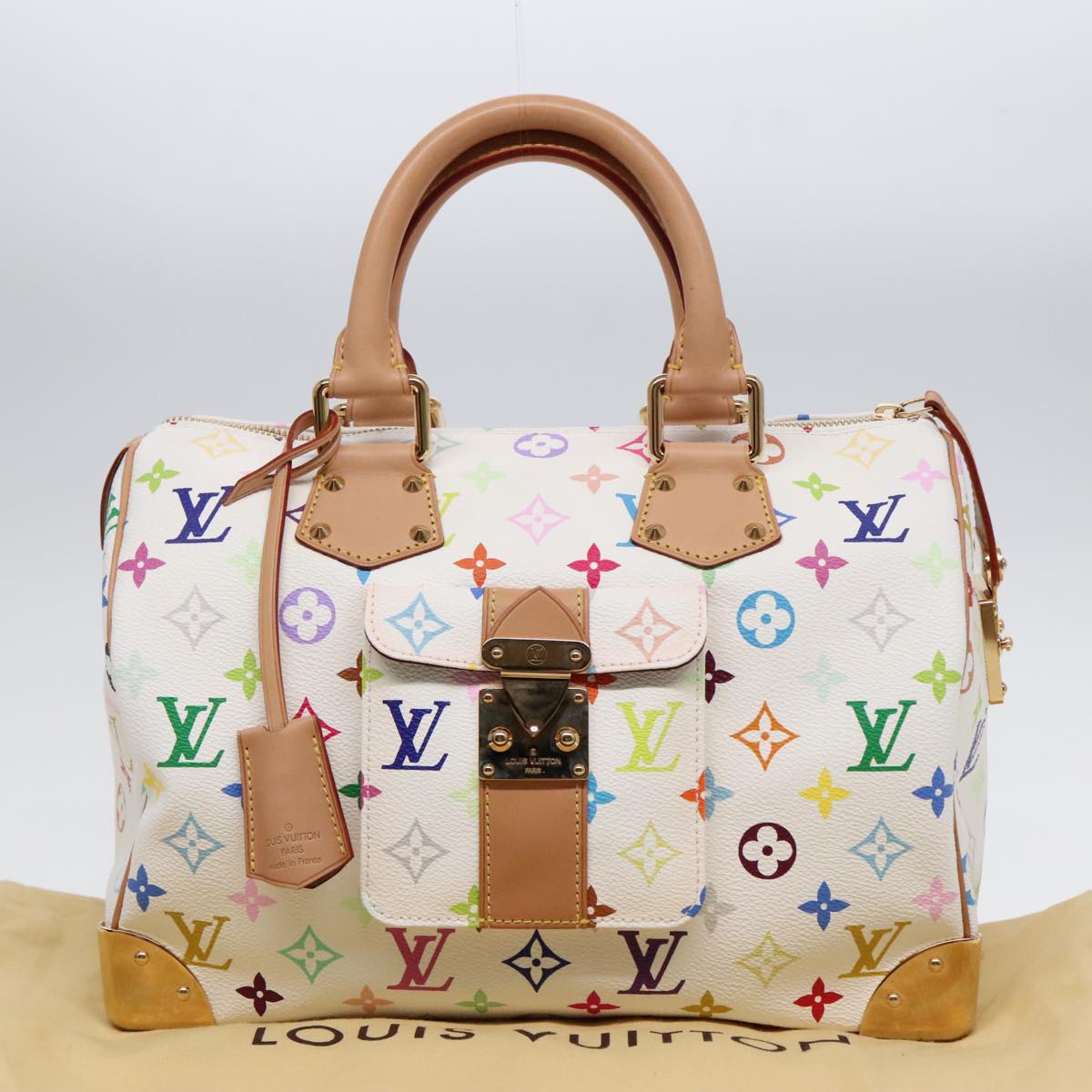 LOUIS VUITTON Monogram Multicolor Speedy 30 Hand Bag White M92643 LV Auth 90665A