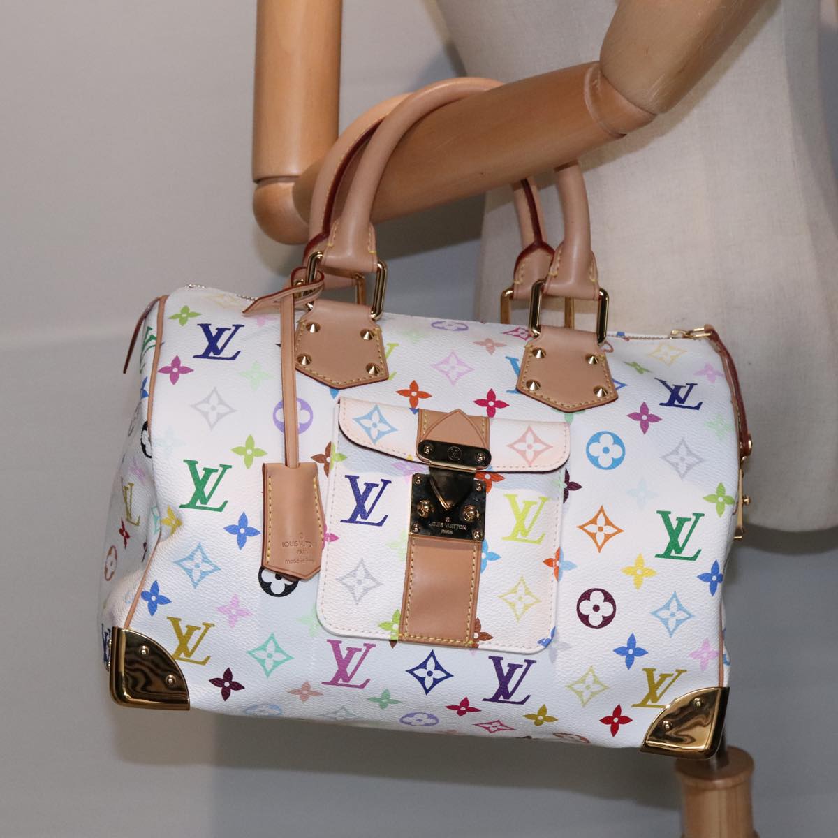 LOUIS VUITTON Monogram Multicolor Speedy 30 Hand Bag White M92643 LV Auth 90665A