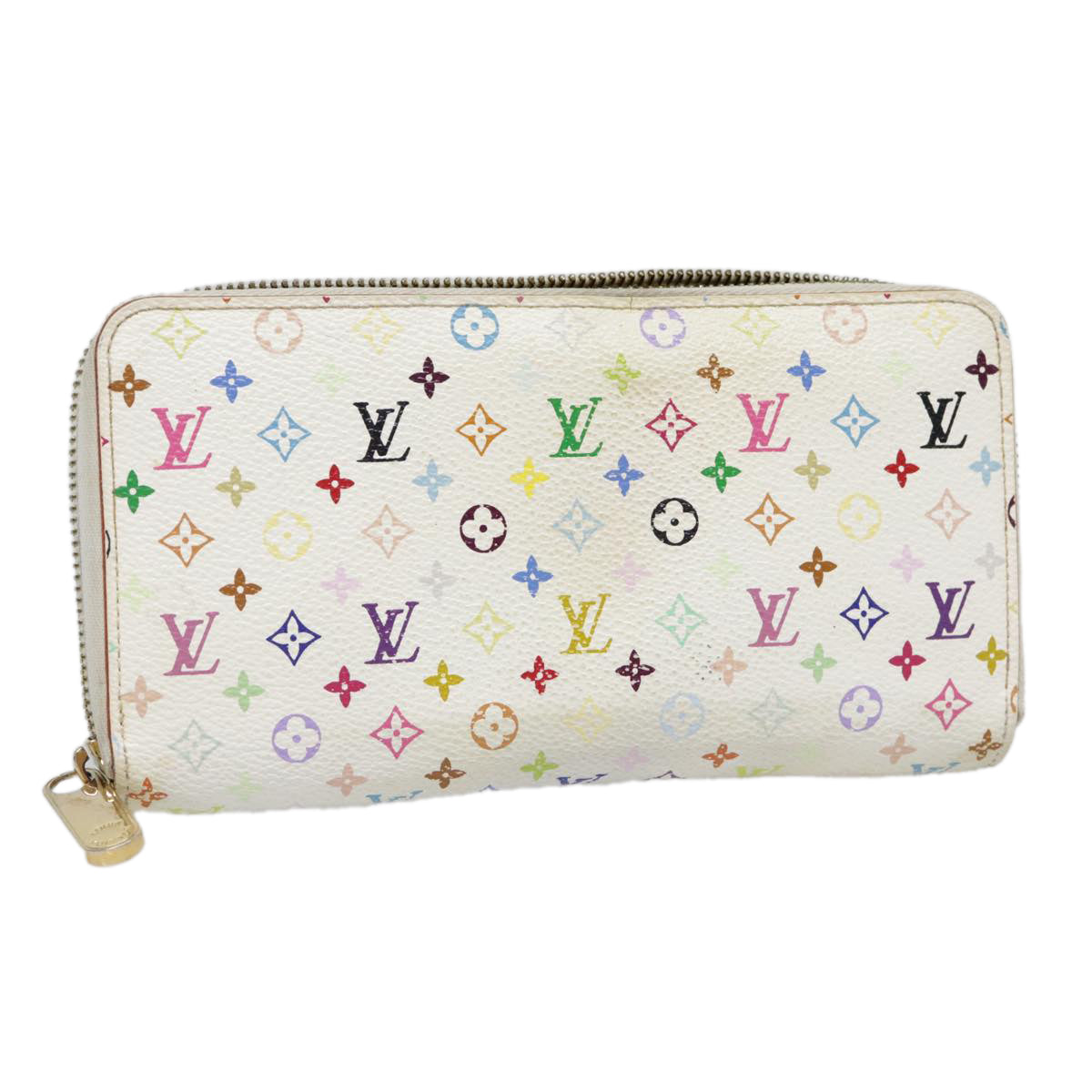 LOUIS VUITTON Monogram Multicolor Zippy Wallet White M60241 LV Auth 90678