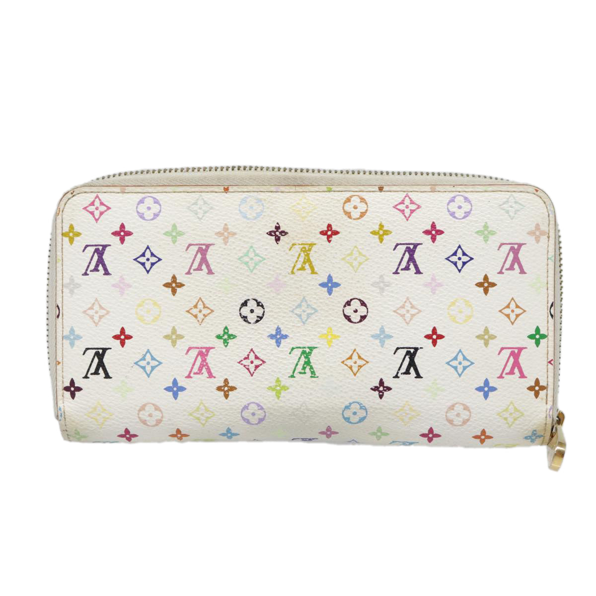 LOUIS VUITTON Monogram Multicolor Zippy Wallet White M60241 LV Auth 90678