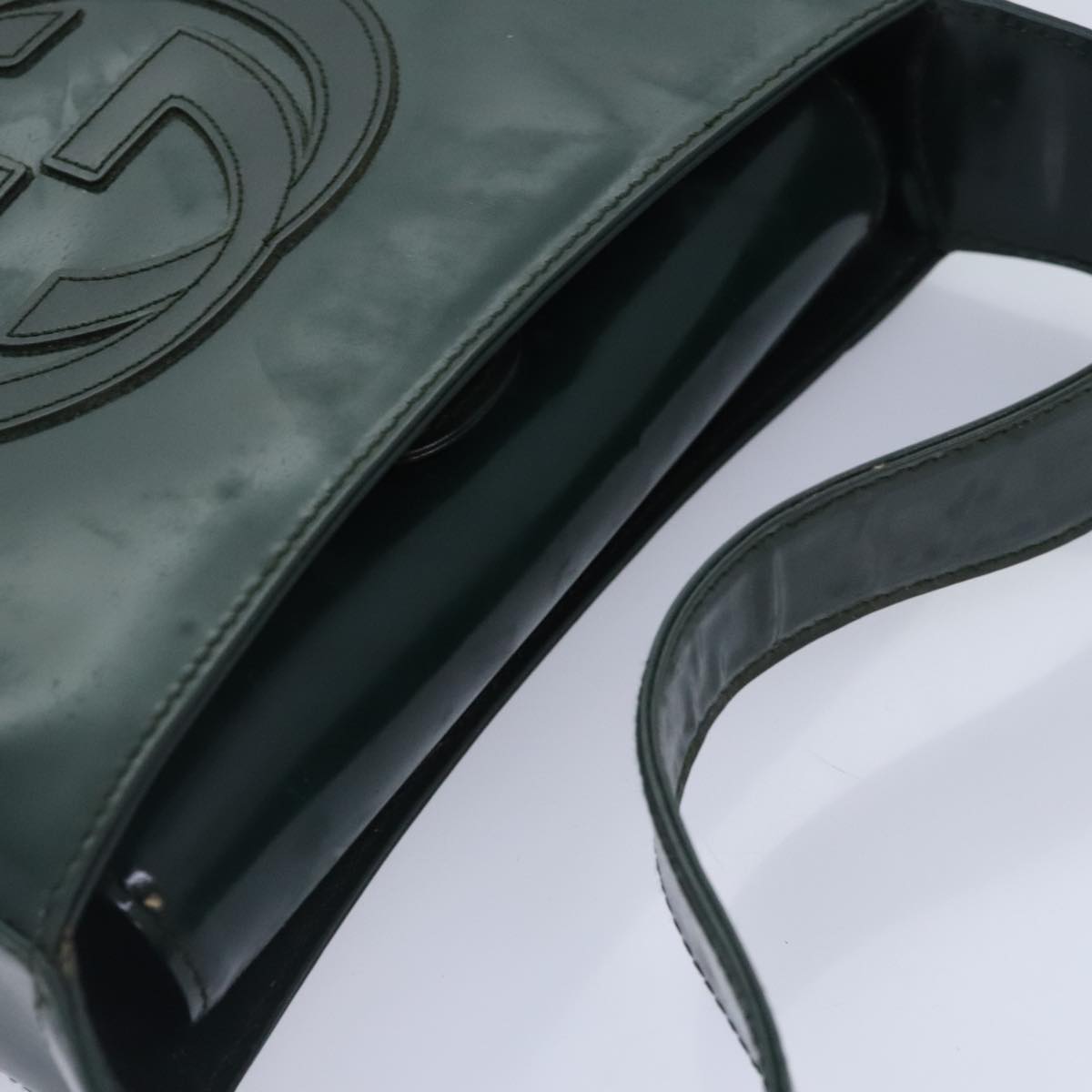 GUCCI Hand Bag Patent Leather Green Silver Auth 90679