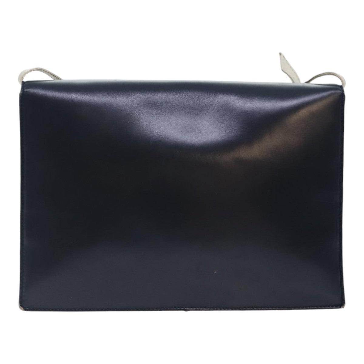 LOEWE Anagram Shoulder Bag Leather Navy Gold Auth 90703